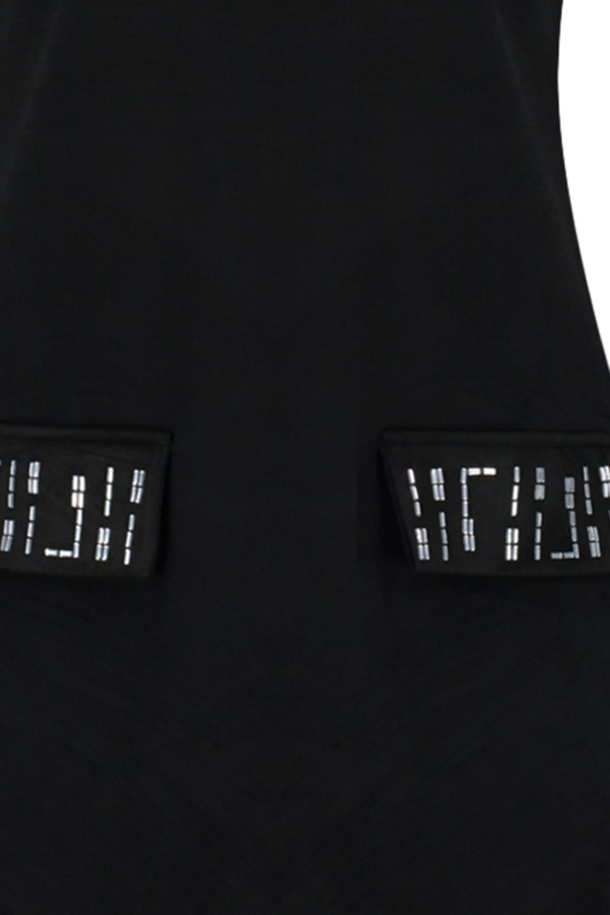 Black Crew Neck Mini Suede Knitted Dress, , large image number 6