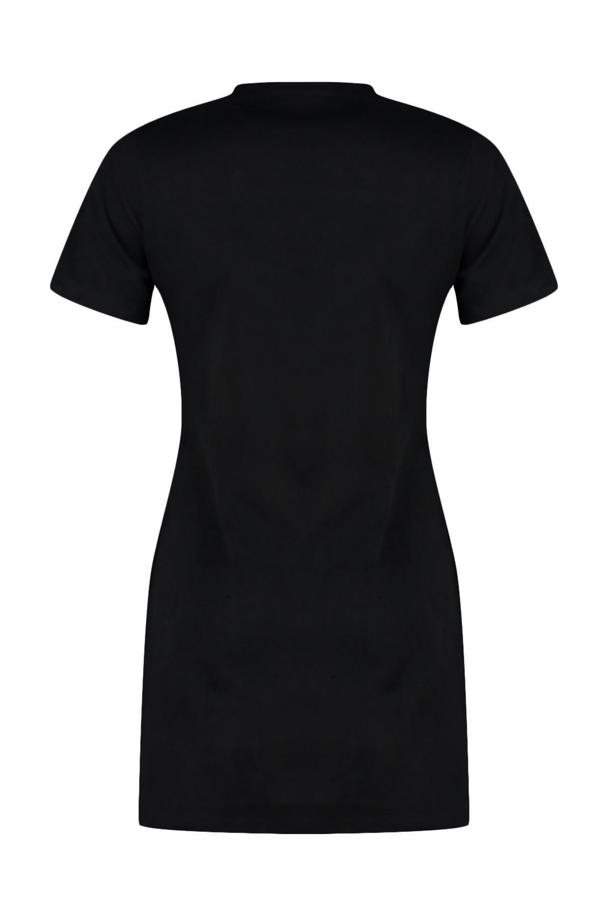 Black Crew Neck Mini Suede Knitted Dress, , large image number 7