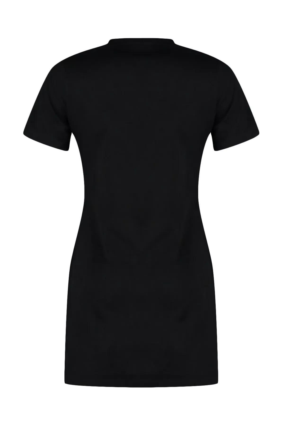 Black Crew Neck Mini Suede Knitted Dress, BLACK, large image number 8