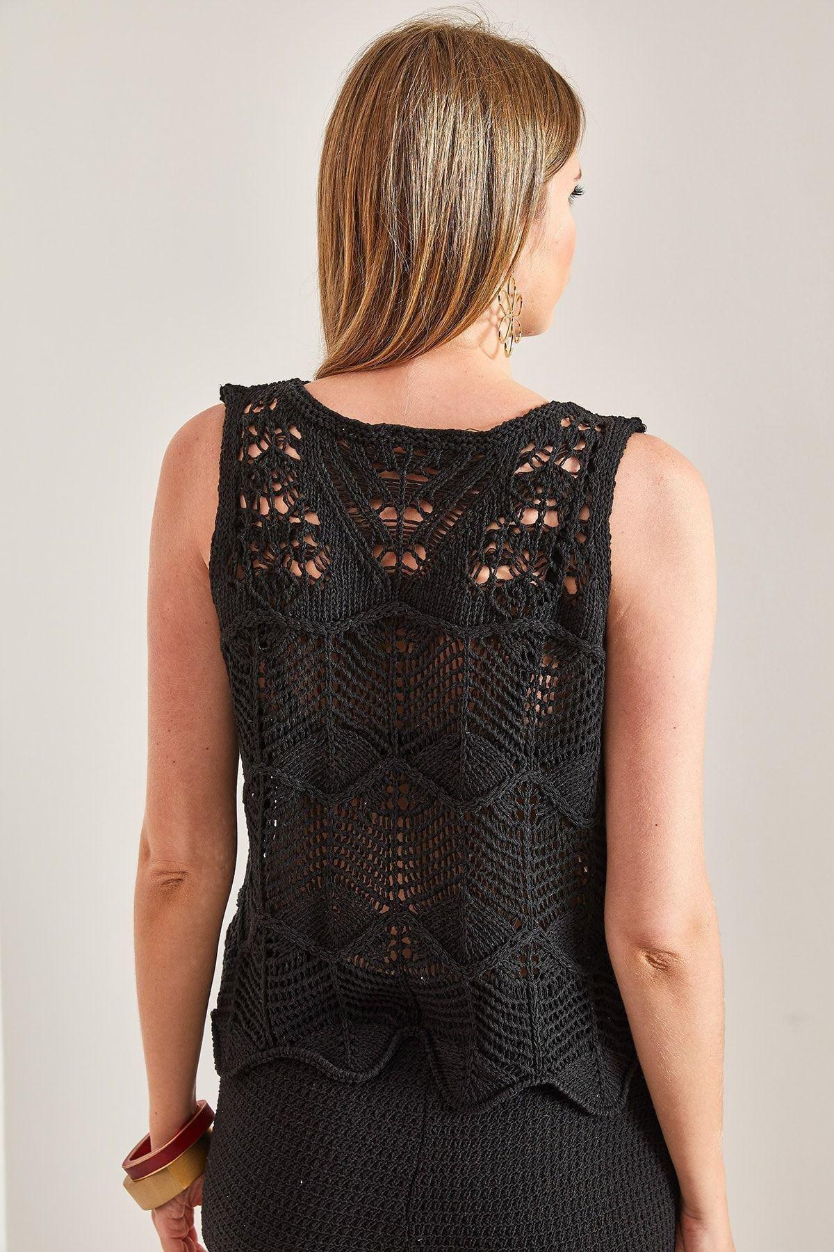 Black Pattern Knitted Blouse, C101_5720, large image number 3