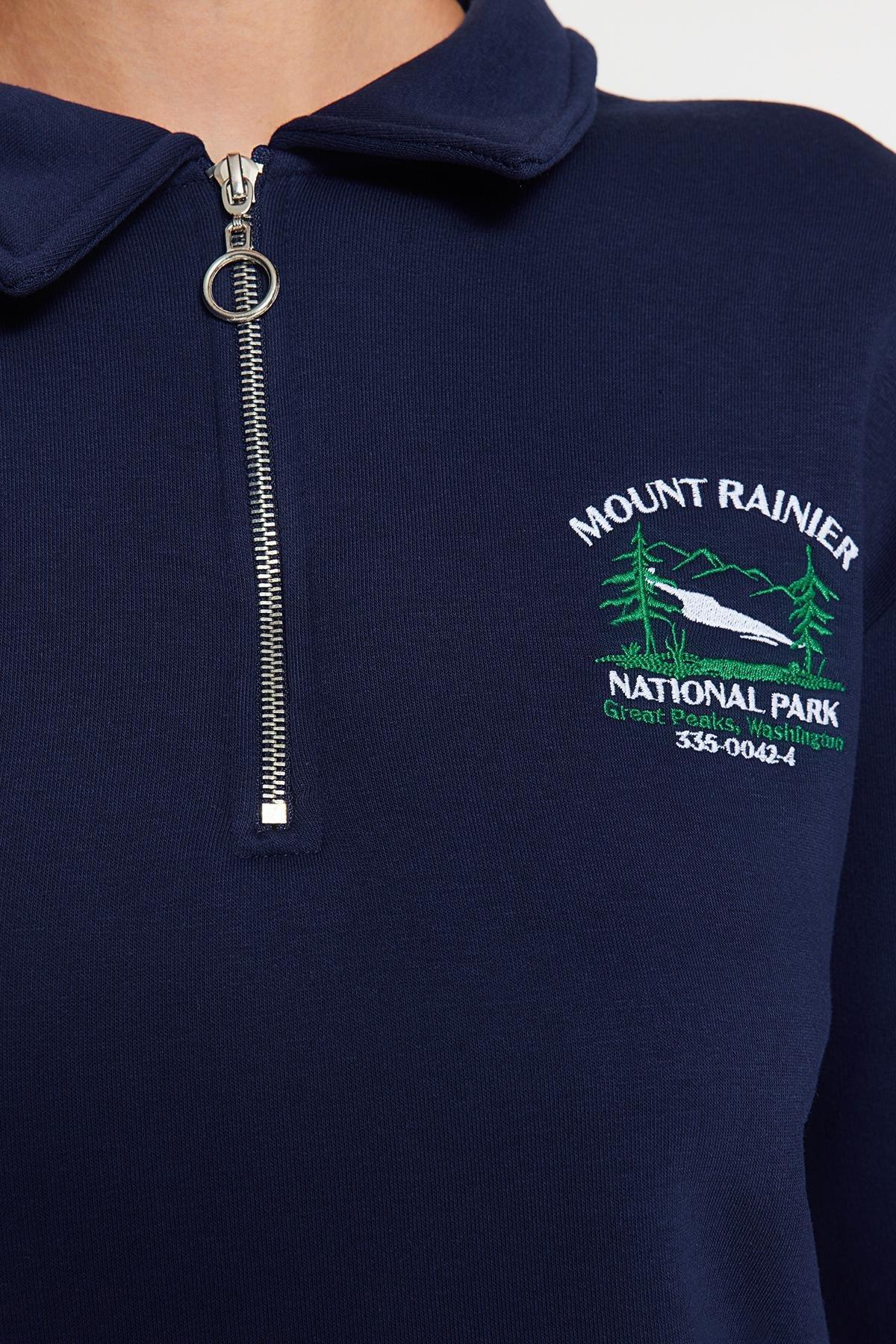 Navy Zipper Embroidered Knitted Sweatshirt, Navy blue, large image number 4