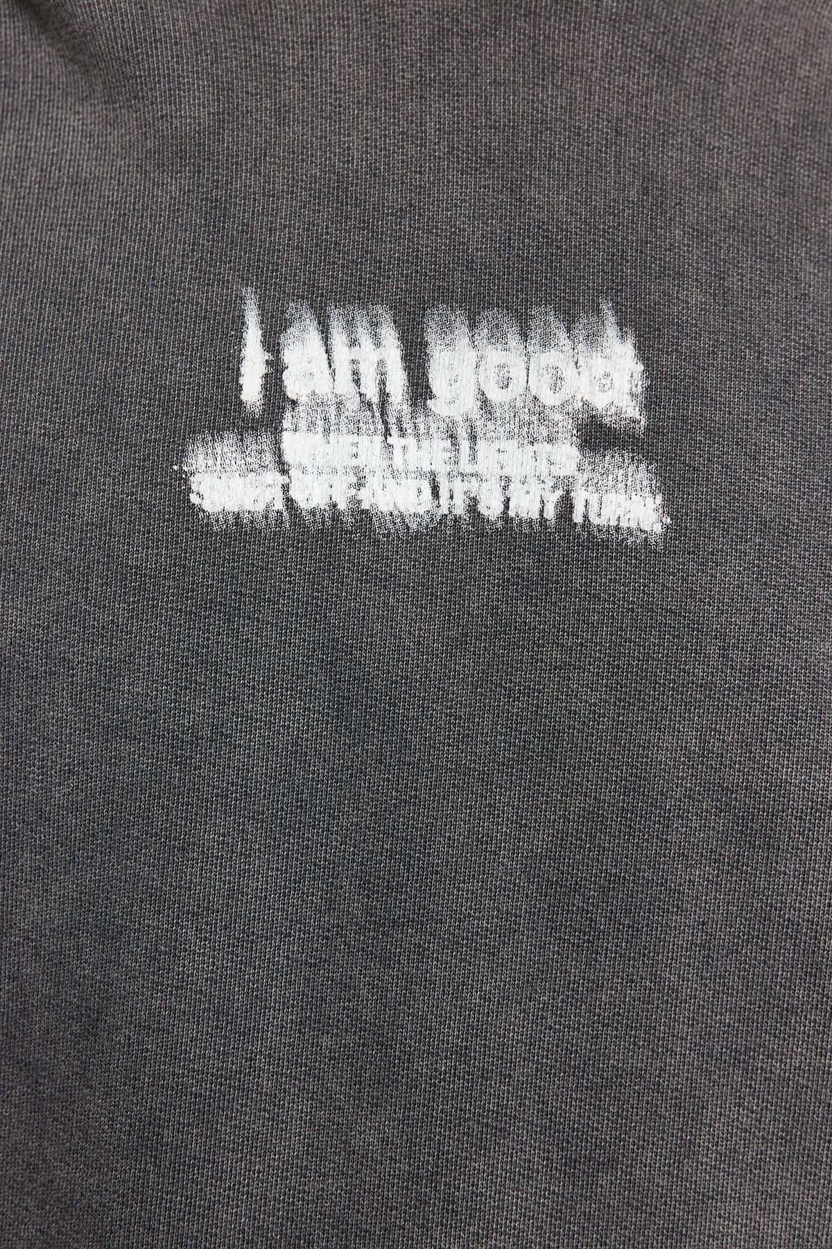 Grey Washed Printed Back Hoodie, , large image number 5