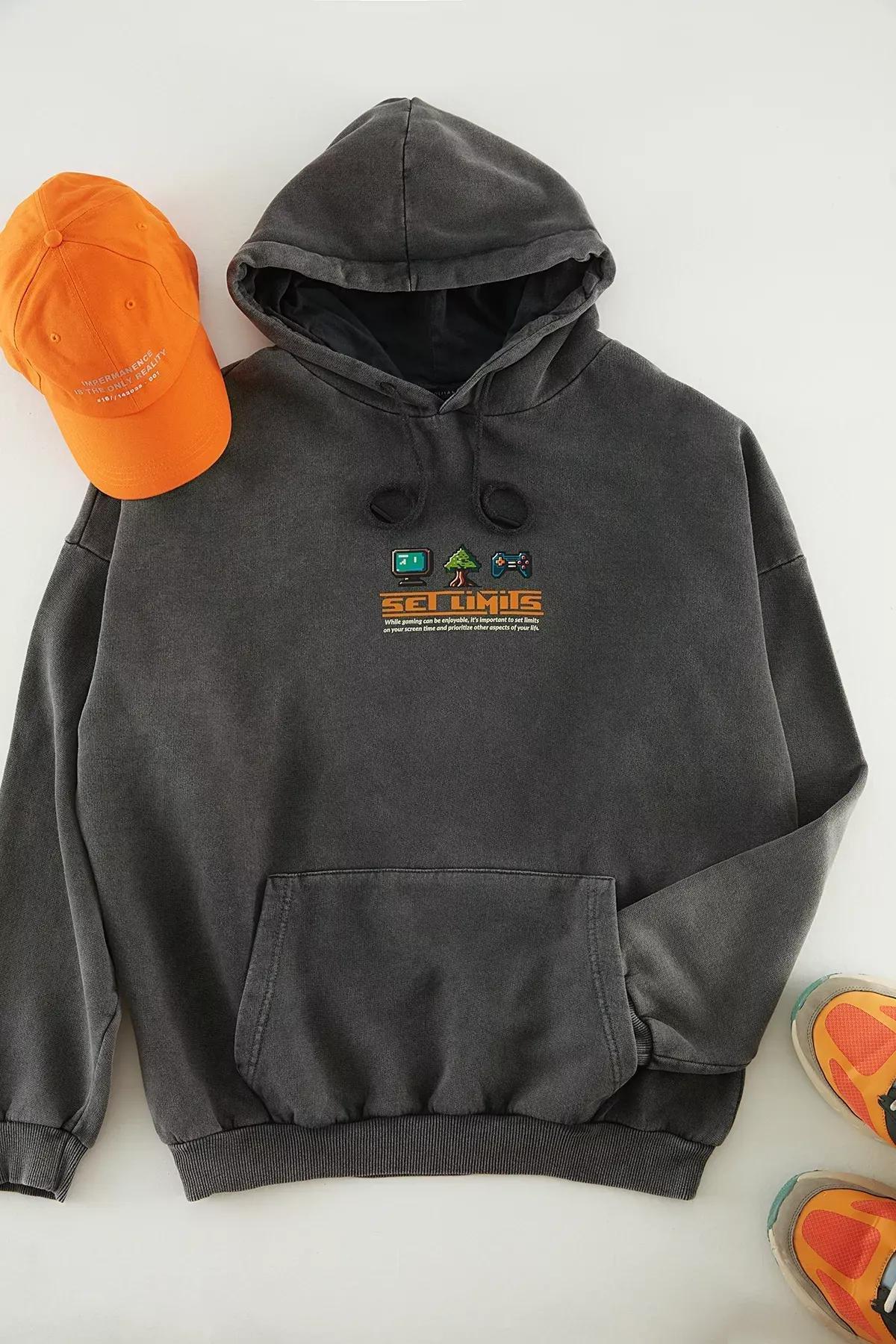 Grey Wide Printed Sweatshirt, , large image number 0