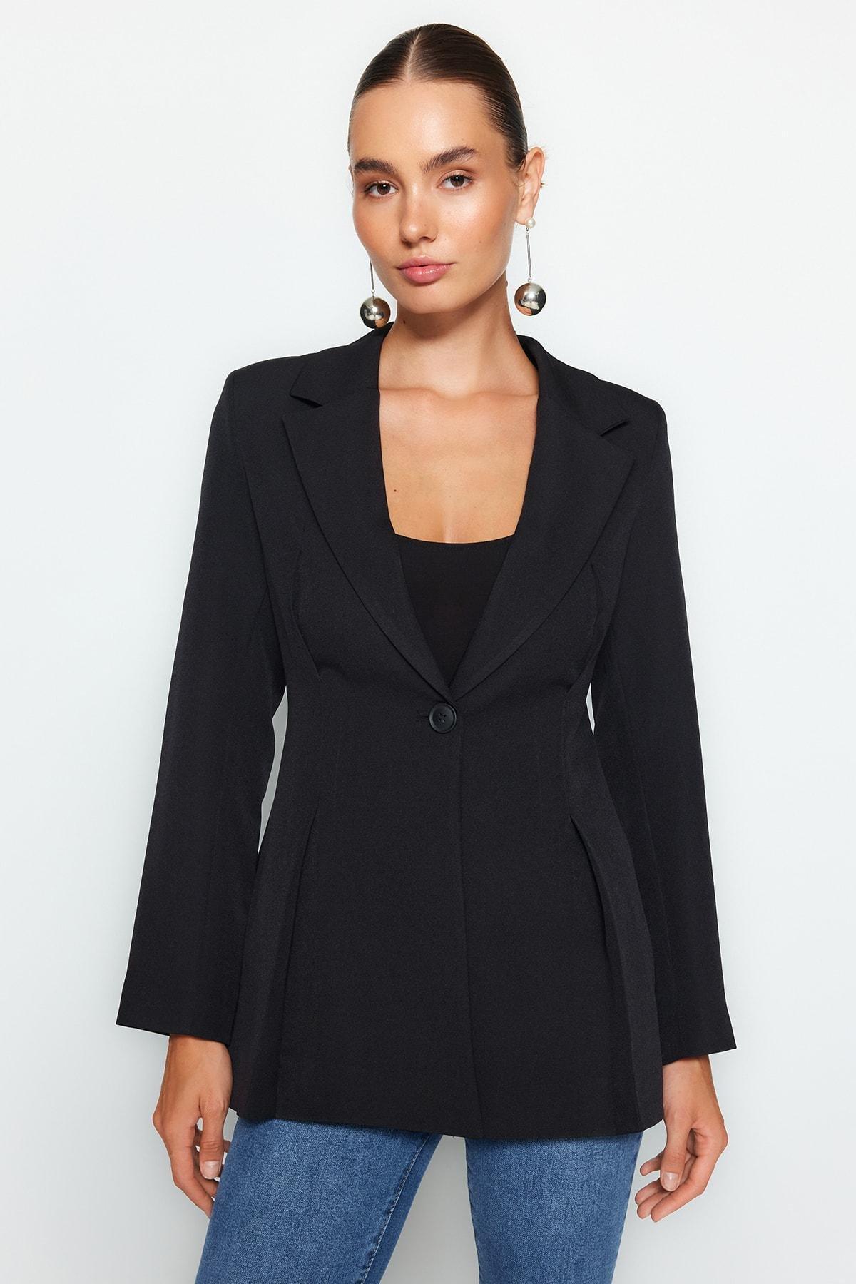 Black Lined Woven Blazer, , large image number 0