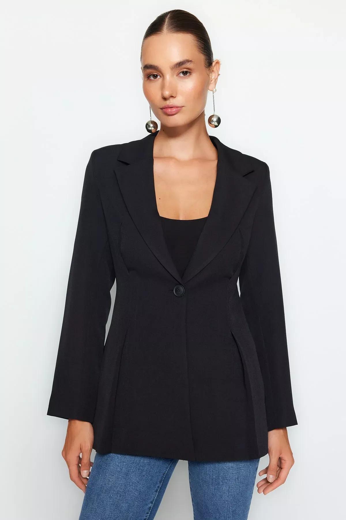 Black Lined Woven Blazer, , large image number 0