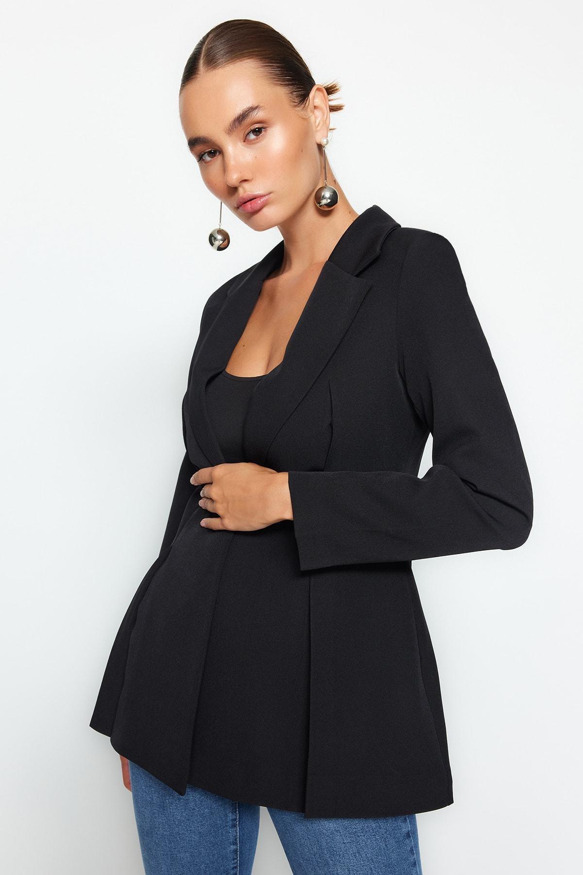 Black Lined Woven Blazer, , large image number 1