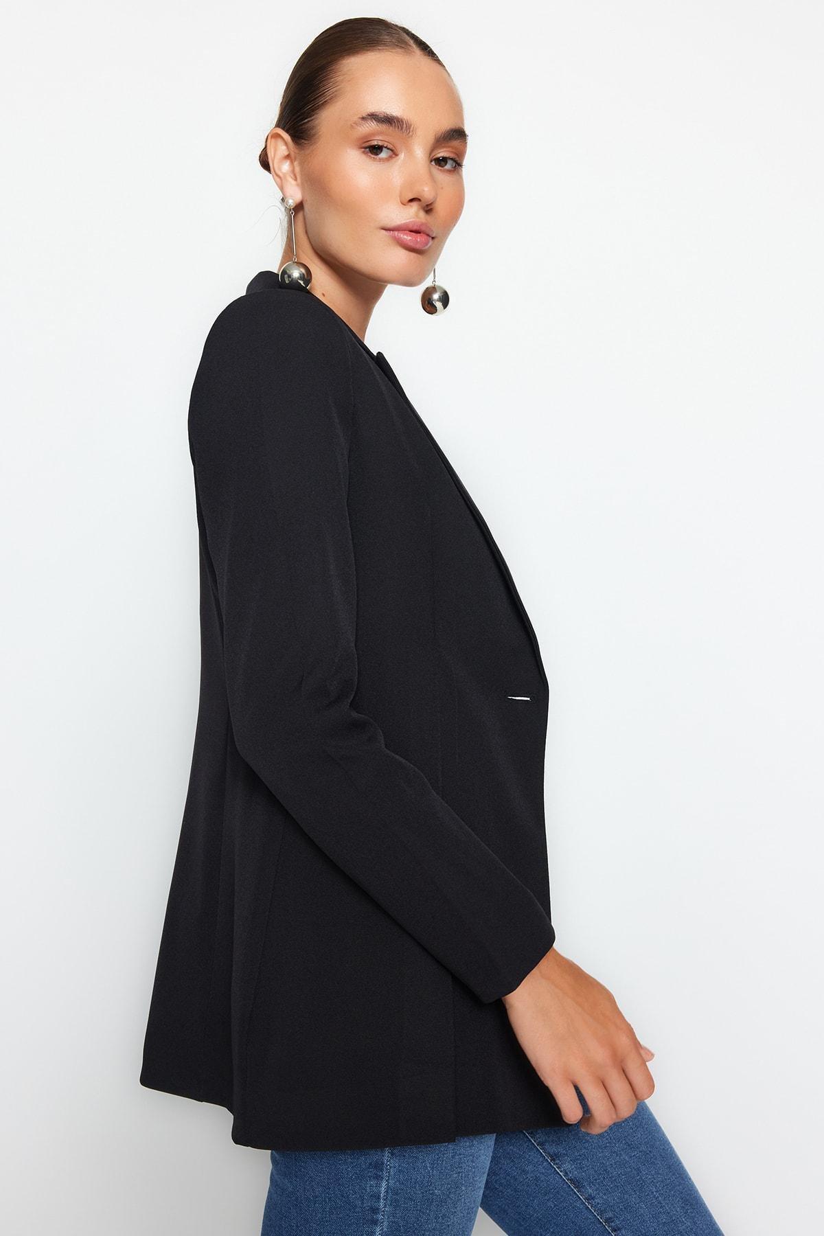 Black Lined Woven Blazer, , large image number 2