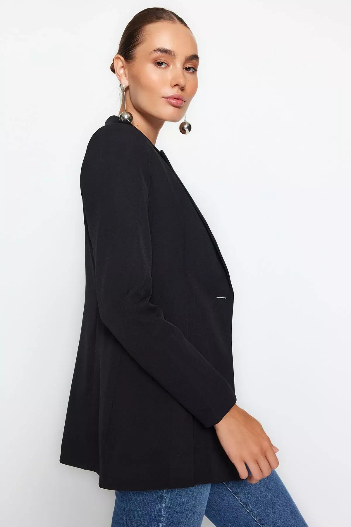 Black Lined Woven Blazer, , large image number 2