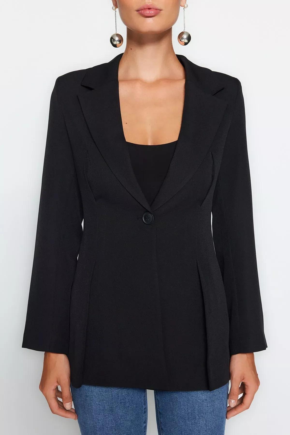 Black Lined Woven Blazer, , large image number 3