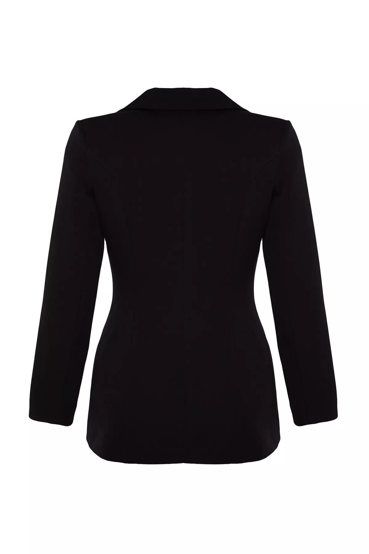 Black Lined Woven Blazer, , large image number 6