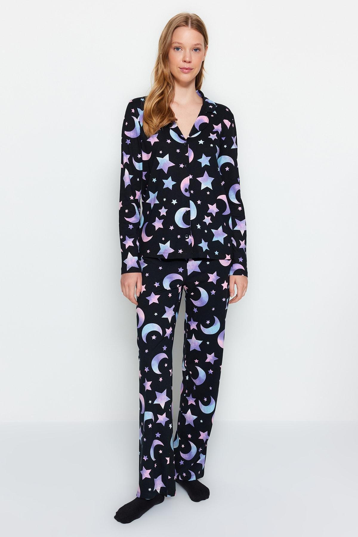 Black Cotton Galaxy Printed Pyjamas Set, , large image number 2