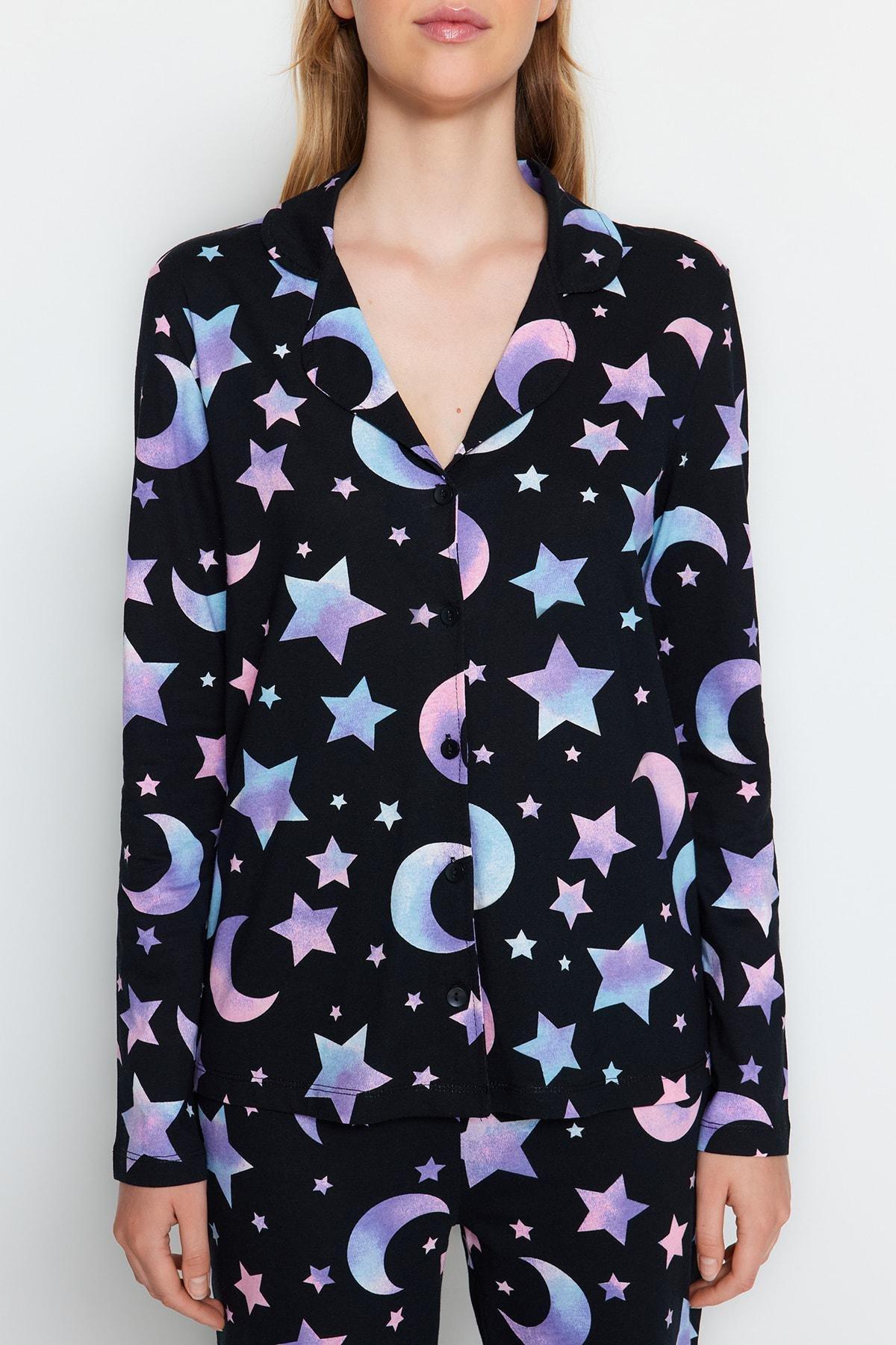 Black Cotton Galaxy Printed Pyjamas Set, , large image number 3