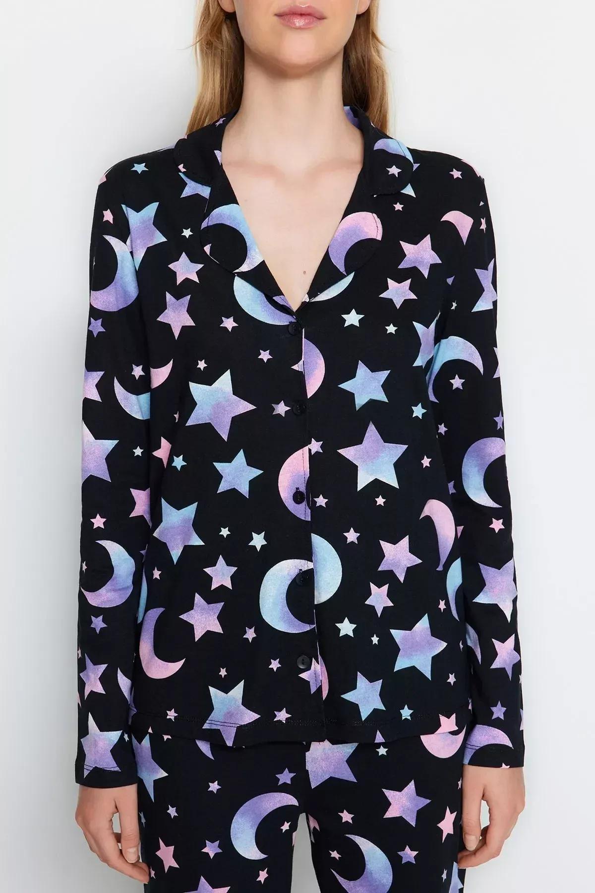 Black Cotton Galaxy Printed Pyjamas Set, , large image number 3
