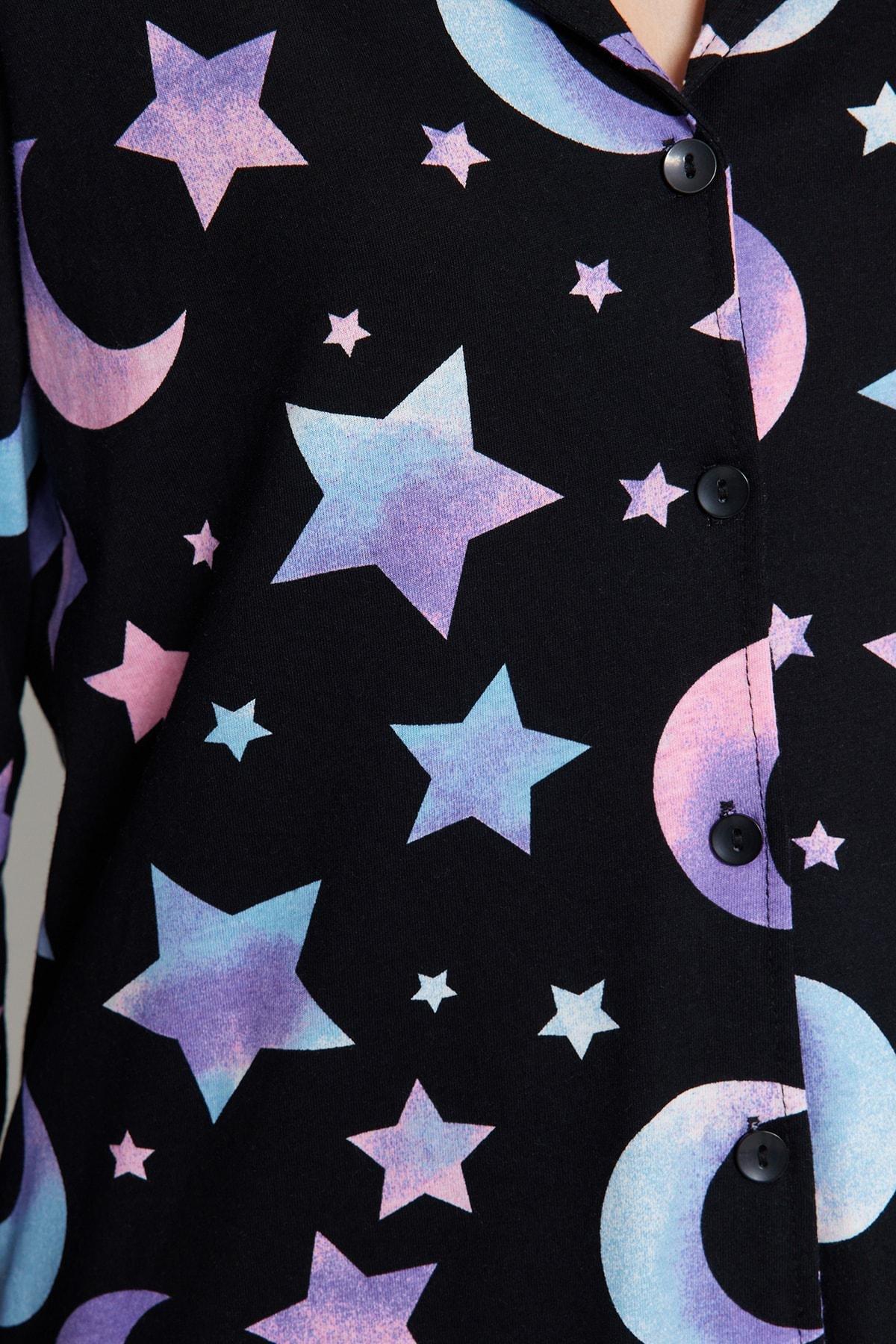 Black Cotton Galaxy Printed Pyjamas Set, , large image number 4
