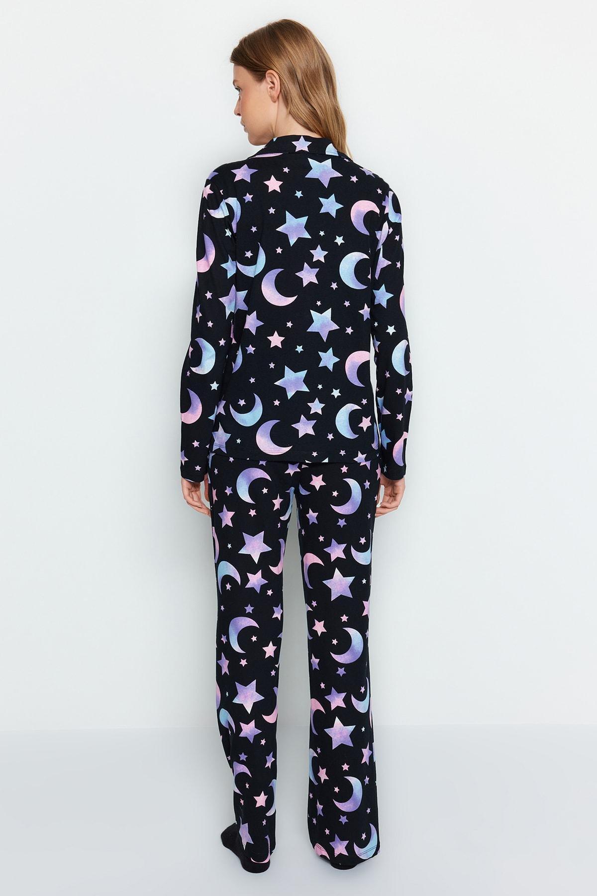Black Cotton Galaxy Printed Pyjamas Set, , large image number 6