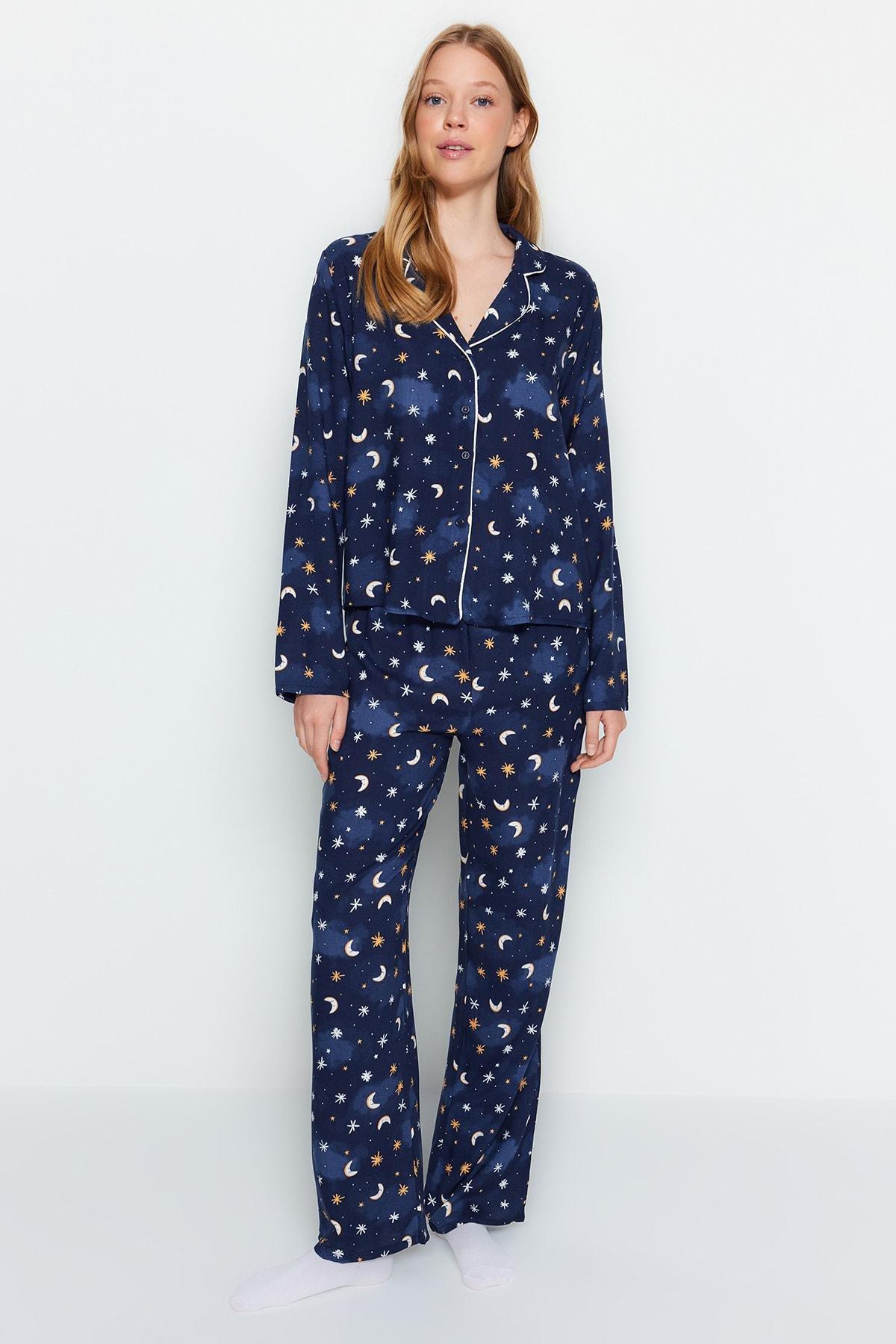 Trendyol - Blue Galaxy Patterned Woven Pyjamas Set