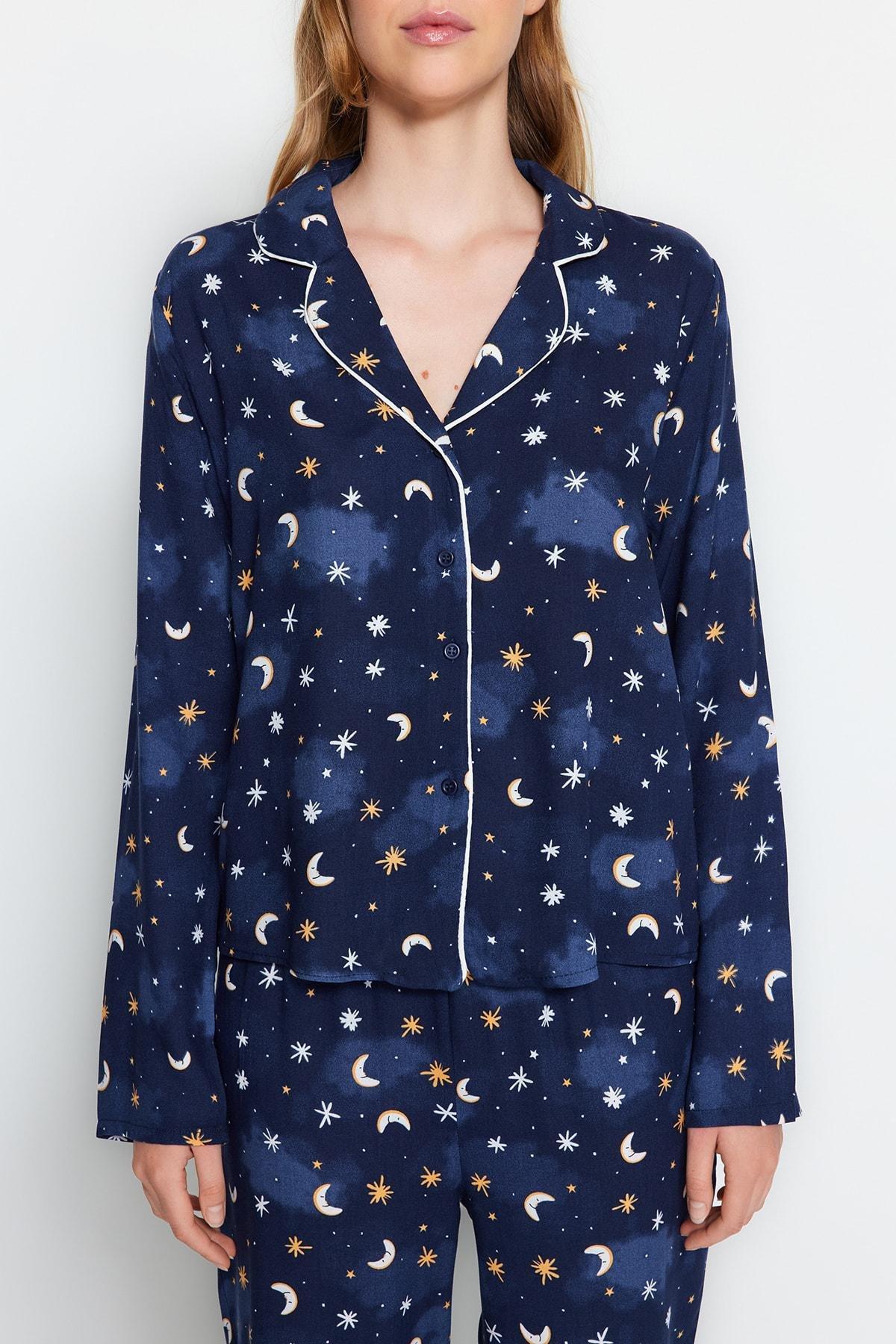 Blue Galaxy Patterned Woven Pyjamas Set, , large image number 3