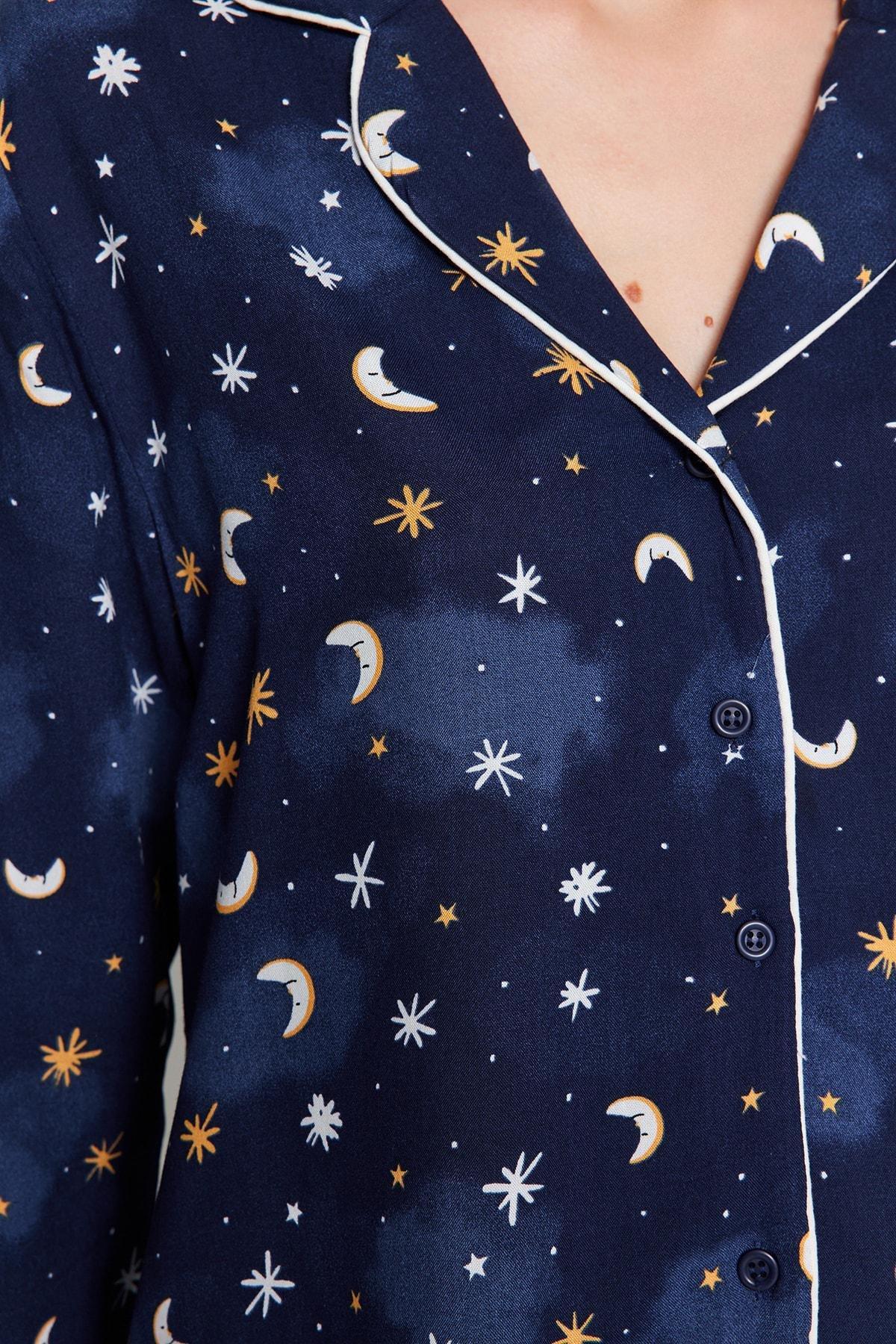 Blue Galaxy Patterned Woven Pyjamas Set, , large image number 4