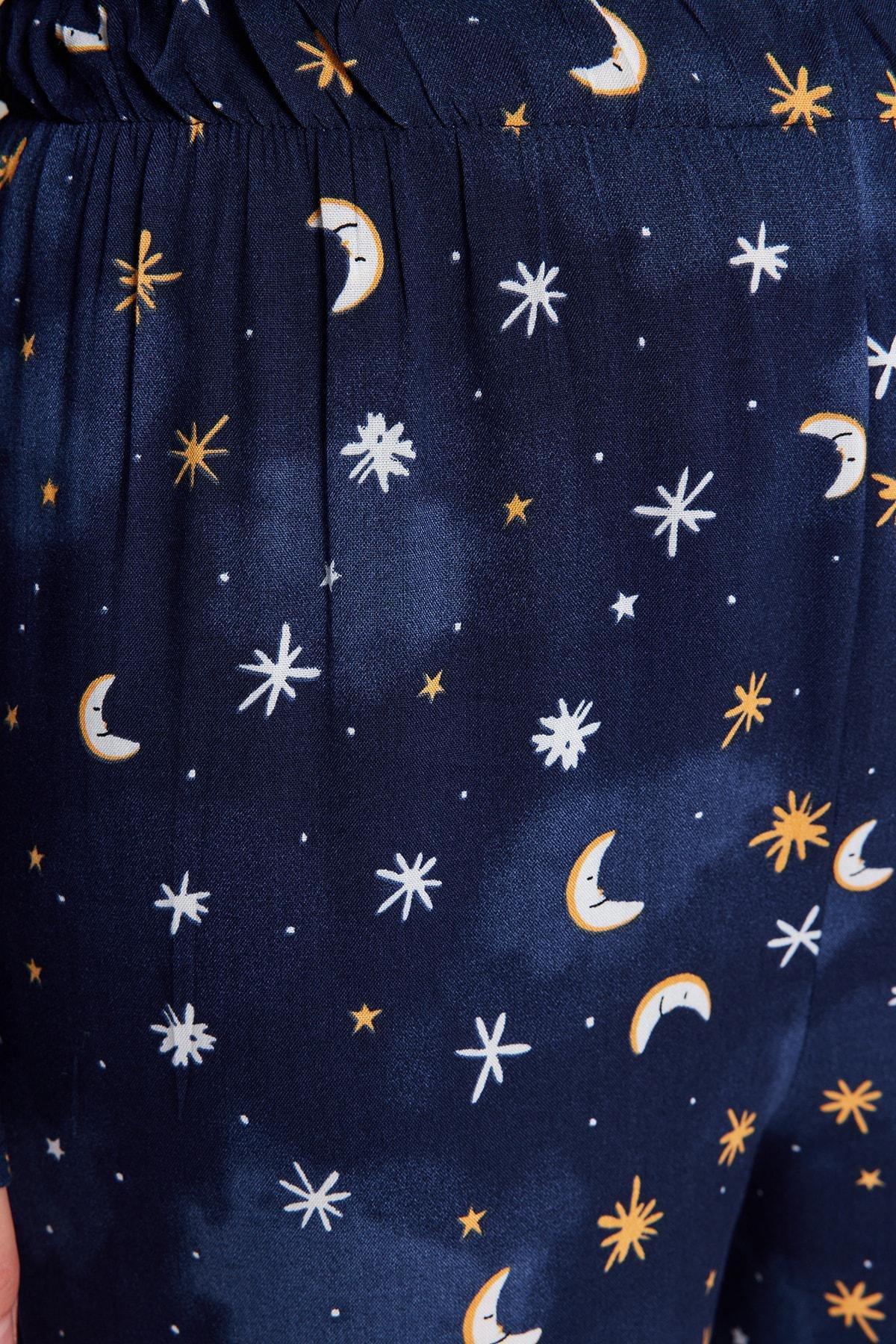 Blue Galaxy Patterned Woven Pyjamas Set, , large image number 5