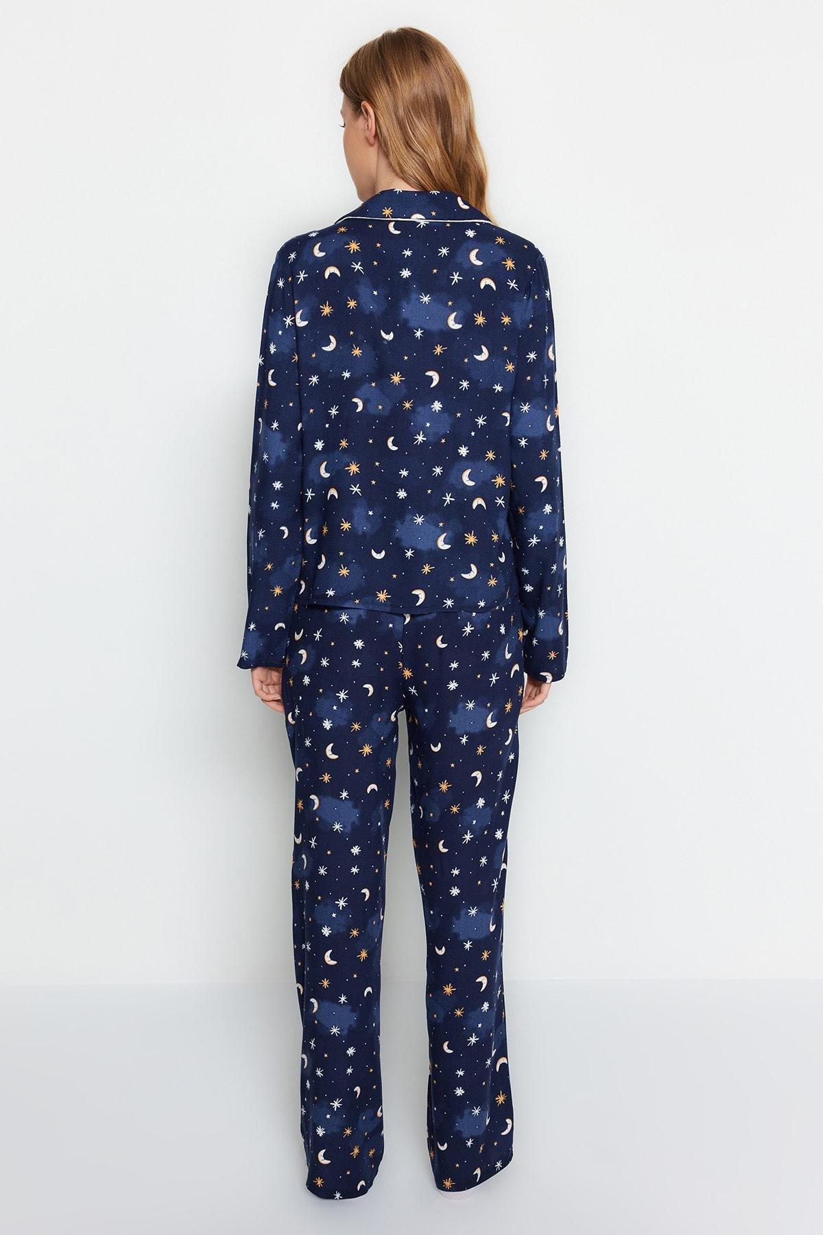 Blue Galaxy Patterned Woven Pyjamas Set, , large image number 6