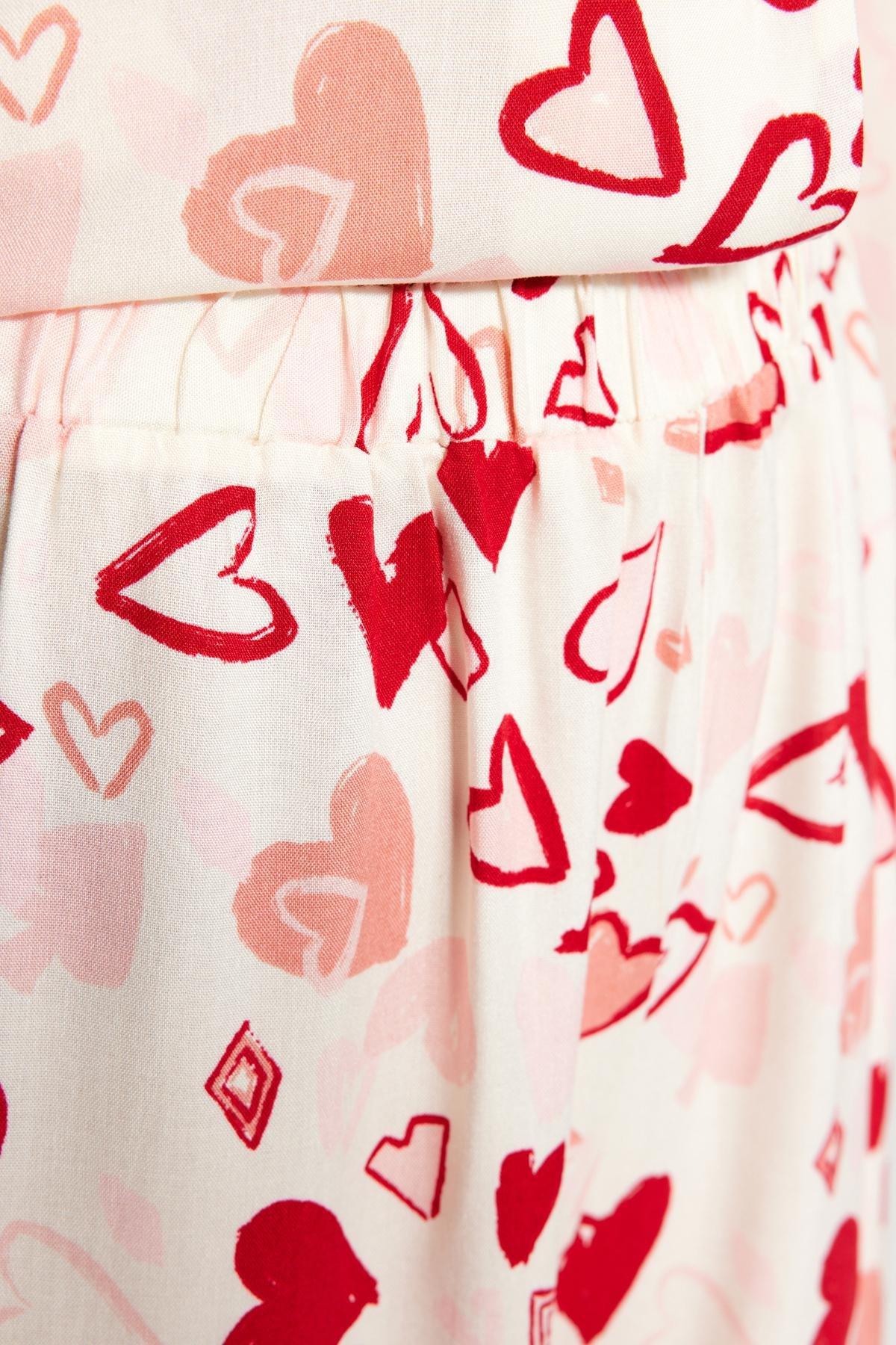 Multicolored Heart Pile Detailed Viscose Shirt-Pants Woven Pajamas Set THMAW24PT00091., 2 pcs, C101_1704, large image number 5