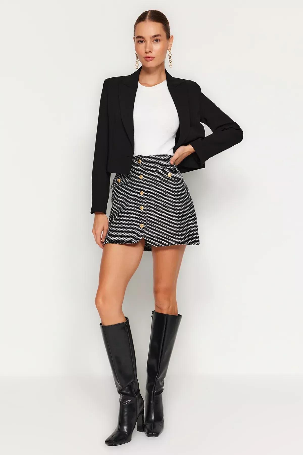 Black Button Detailed Mini Skirt, , large image number 2