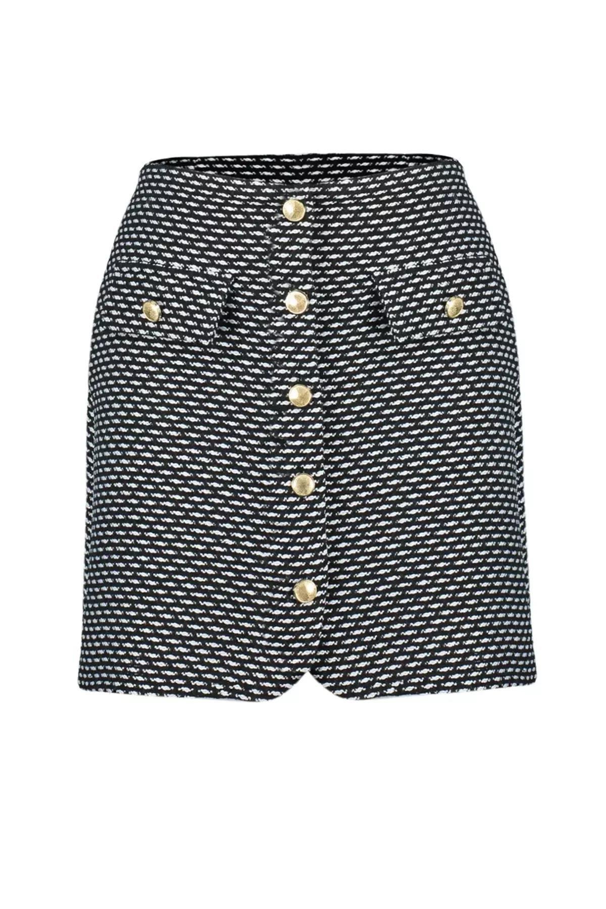 Black Button Detailed Mini Skirt, , large image number 5