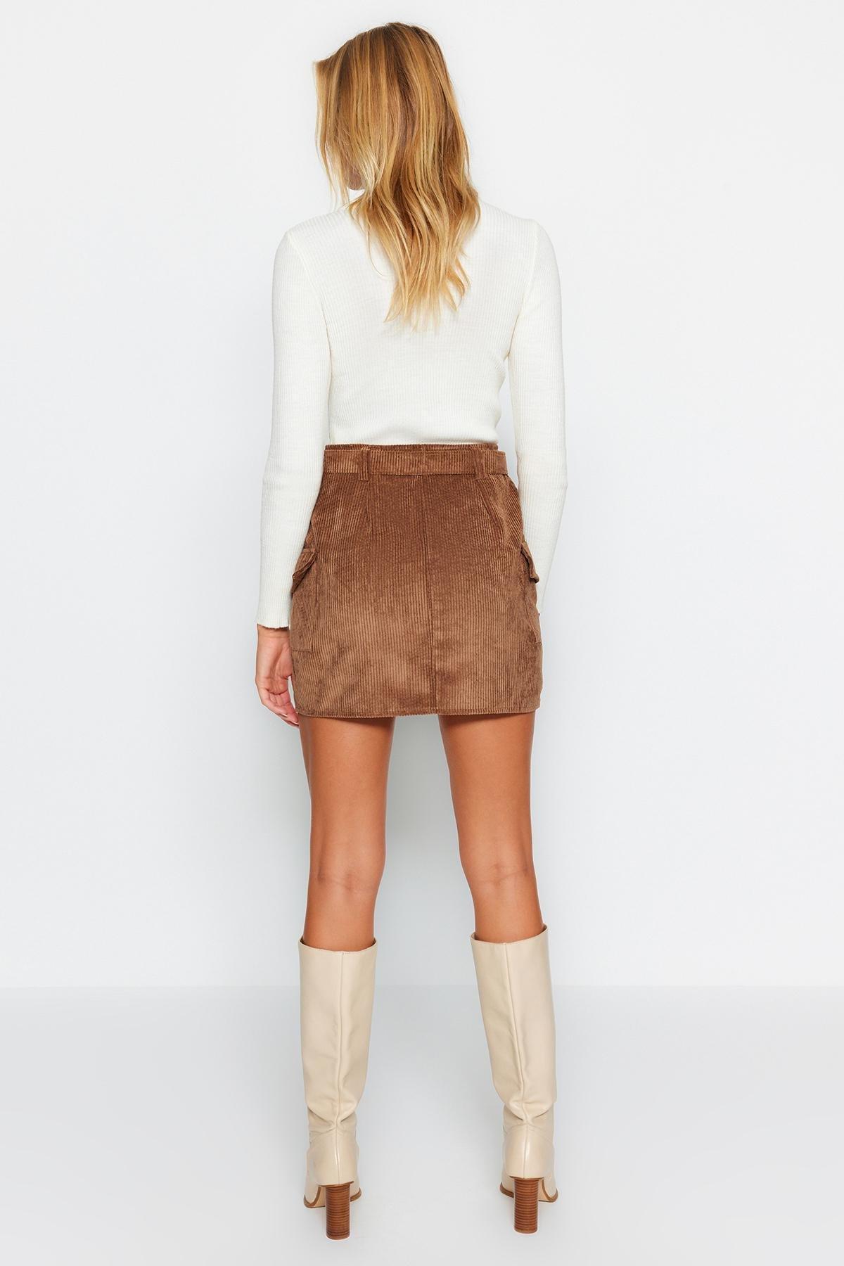 Trendyol - Brown Zippered Mini Woven Skirt