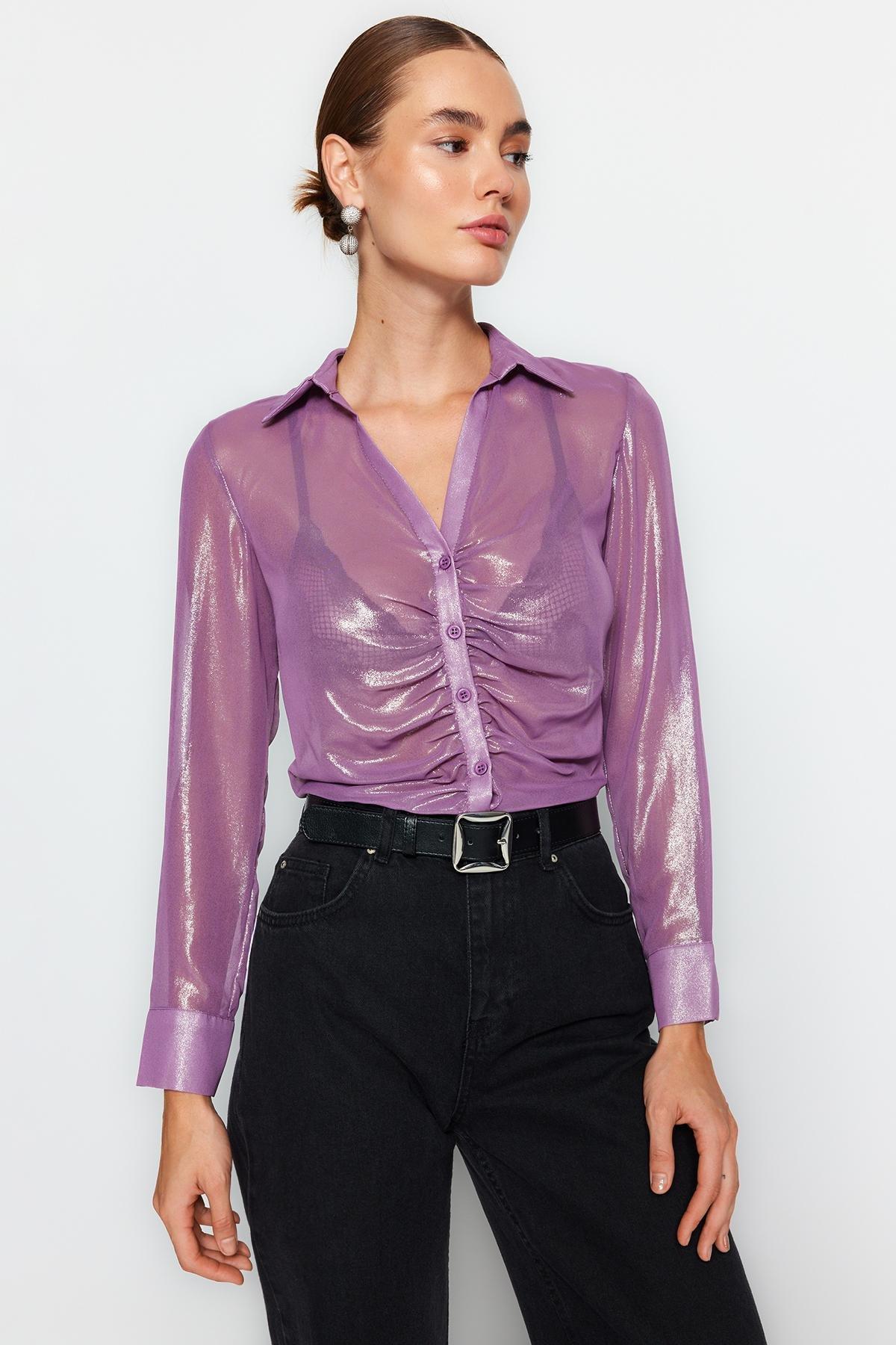 Trendyol - Purple Pleated Glossy Knitted Shirt