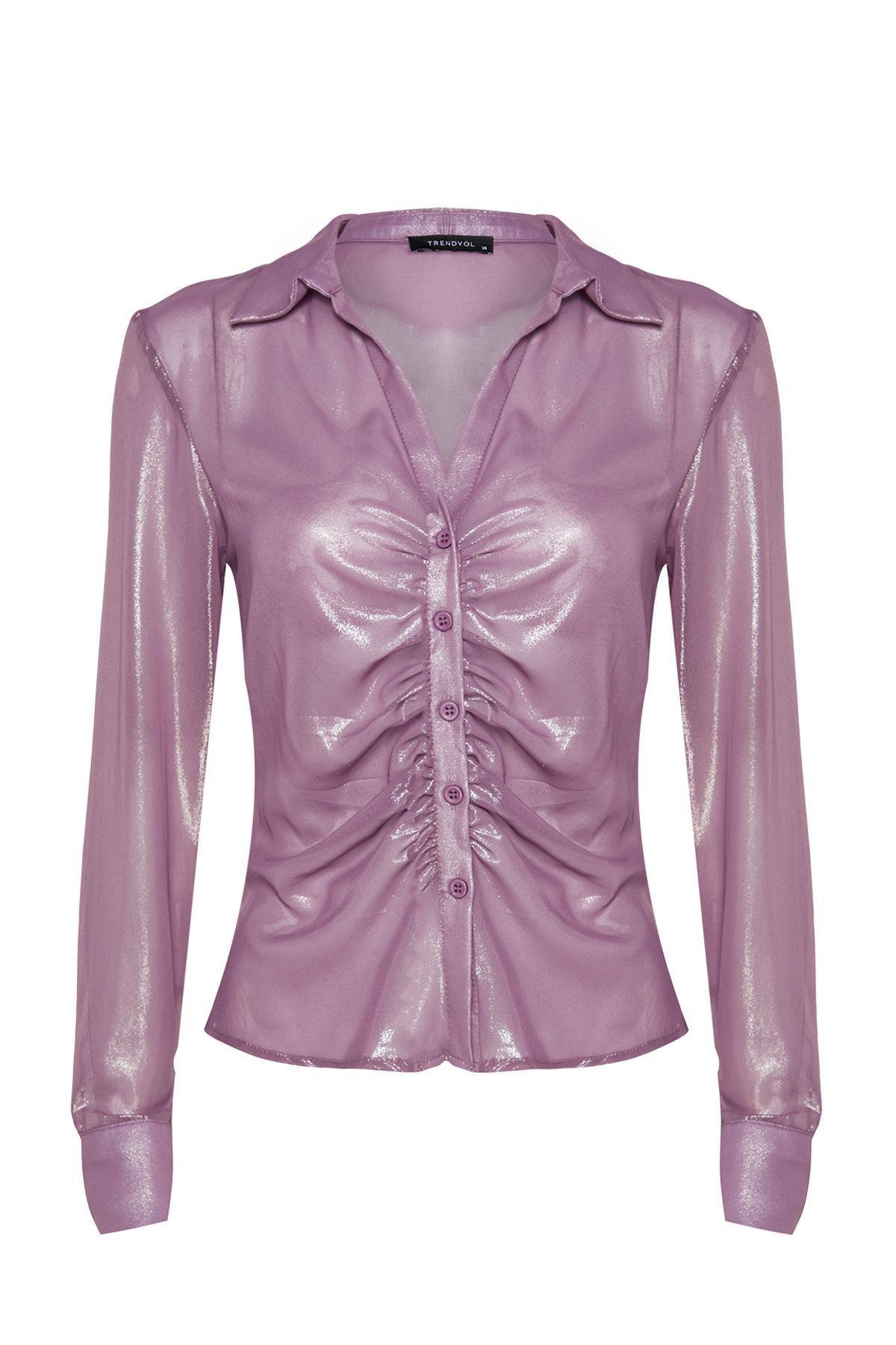 Trendyol - Purple Pleated Glossy Knitted Shirt