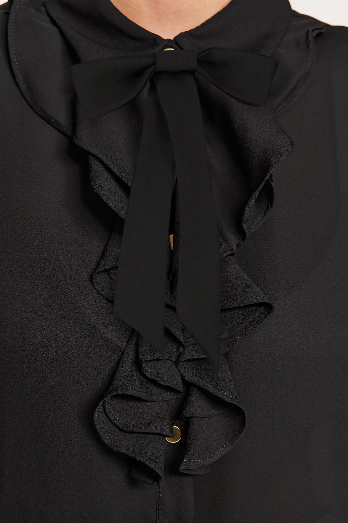 Black Detachable Bow Woven Shirt, , large image number 4