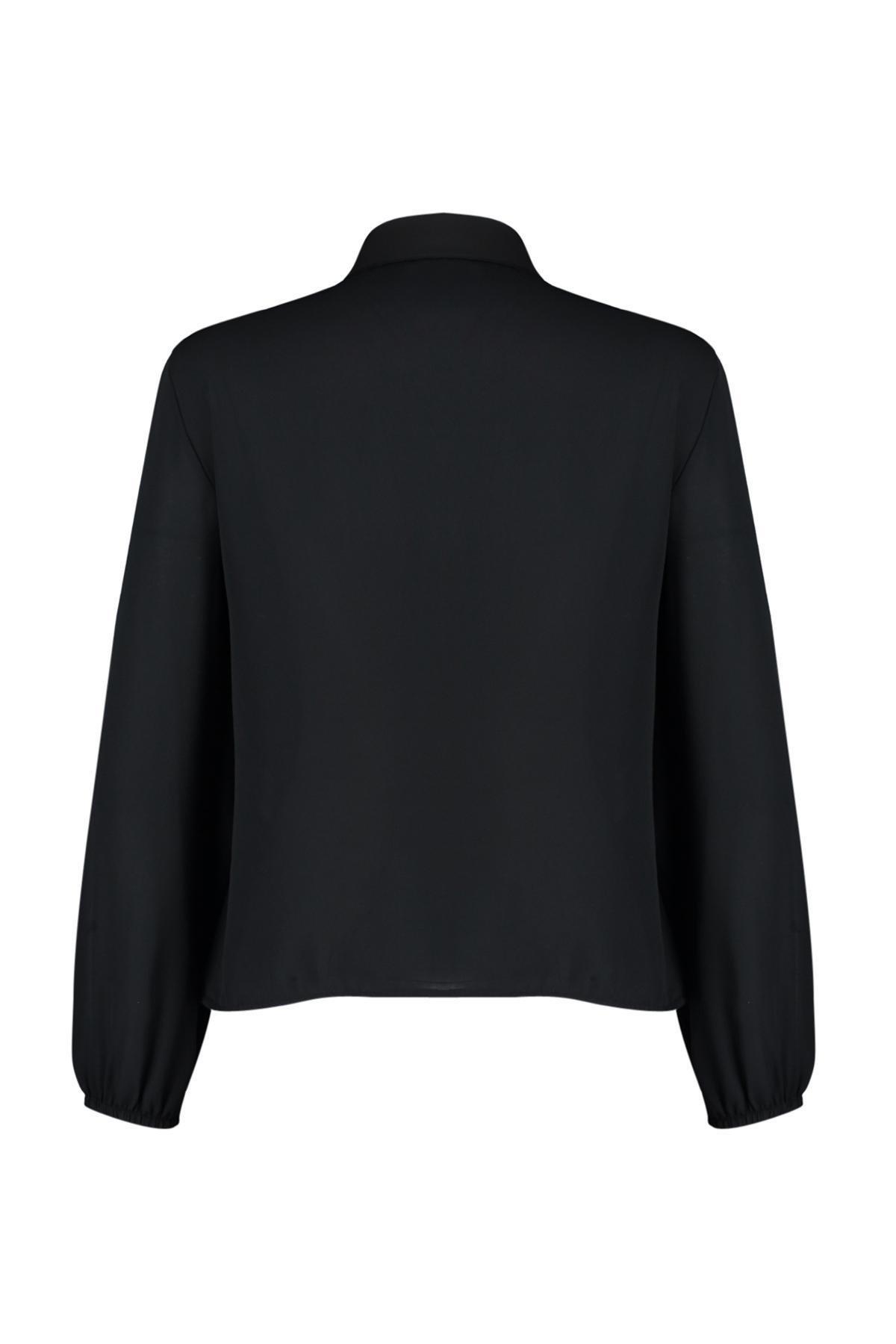 Black Detachable Bow Woven Shirt, , large image number 6