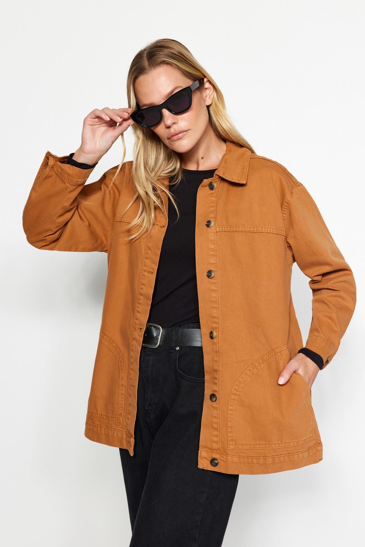 Trendyol - Brown Buttoned Denim Jacket