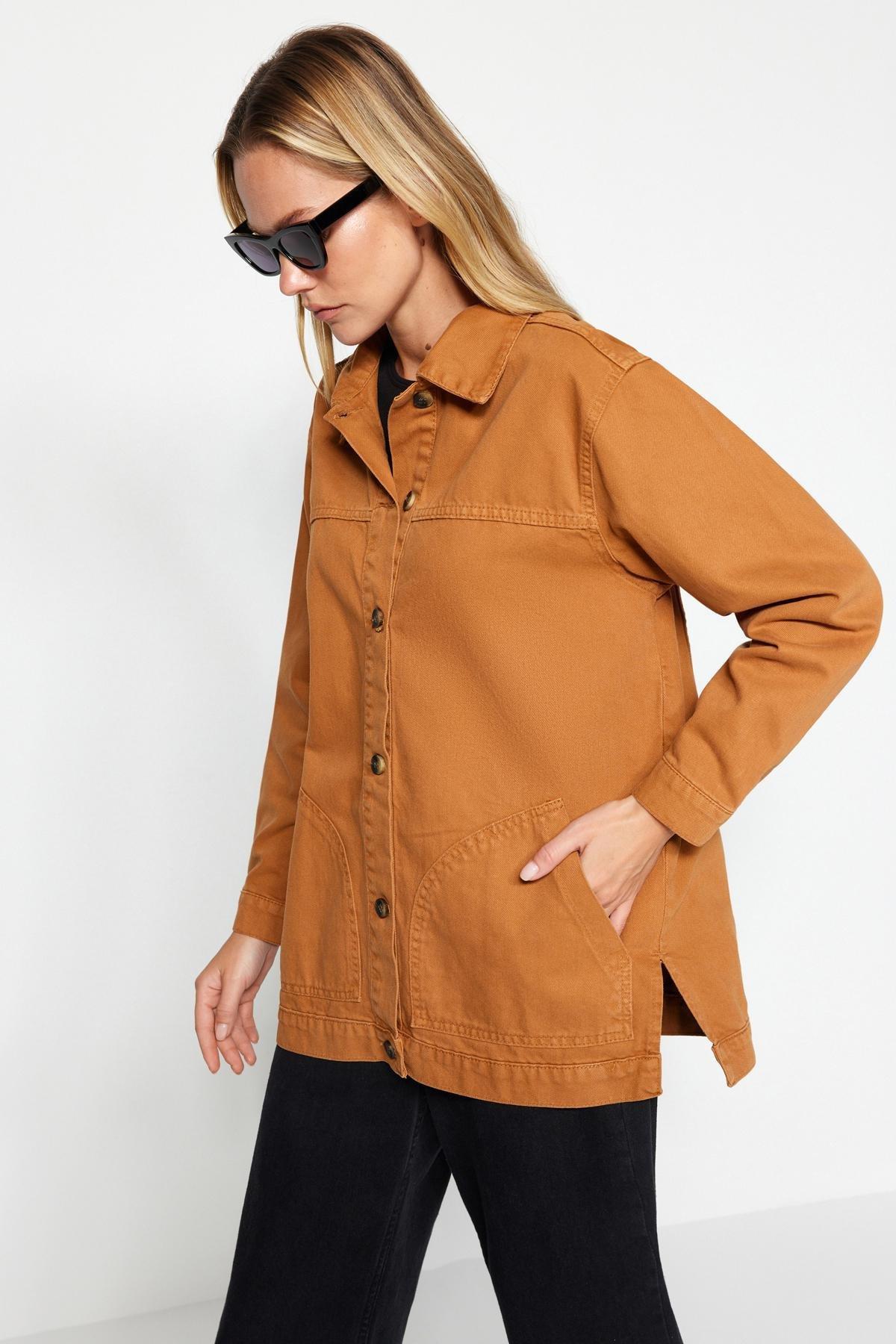Trendyol - Brown Buttoned Denim Jacket