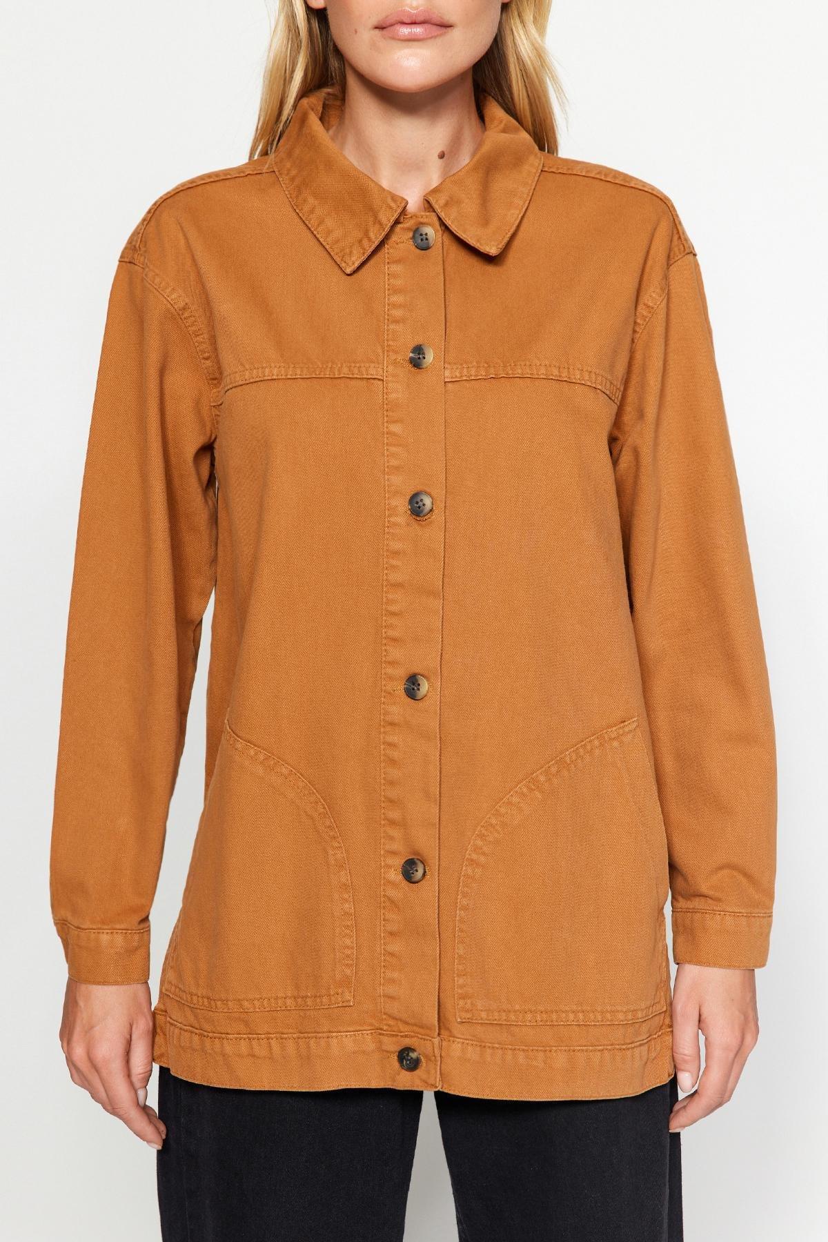 Trendyol - Brown Buttoned Denim Jacket