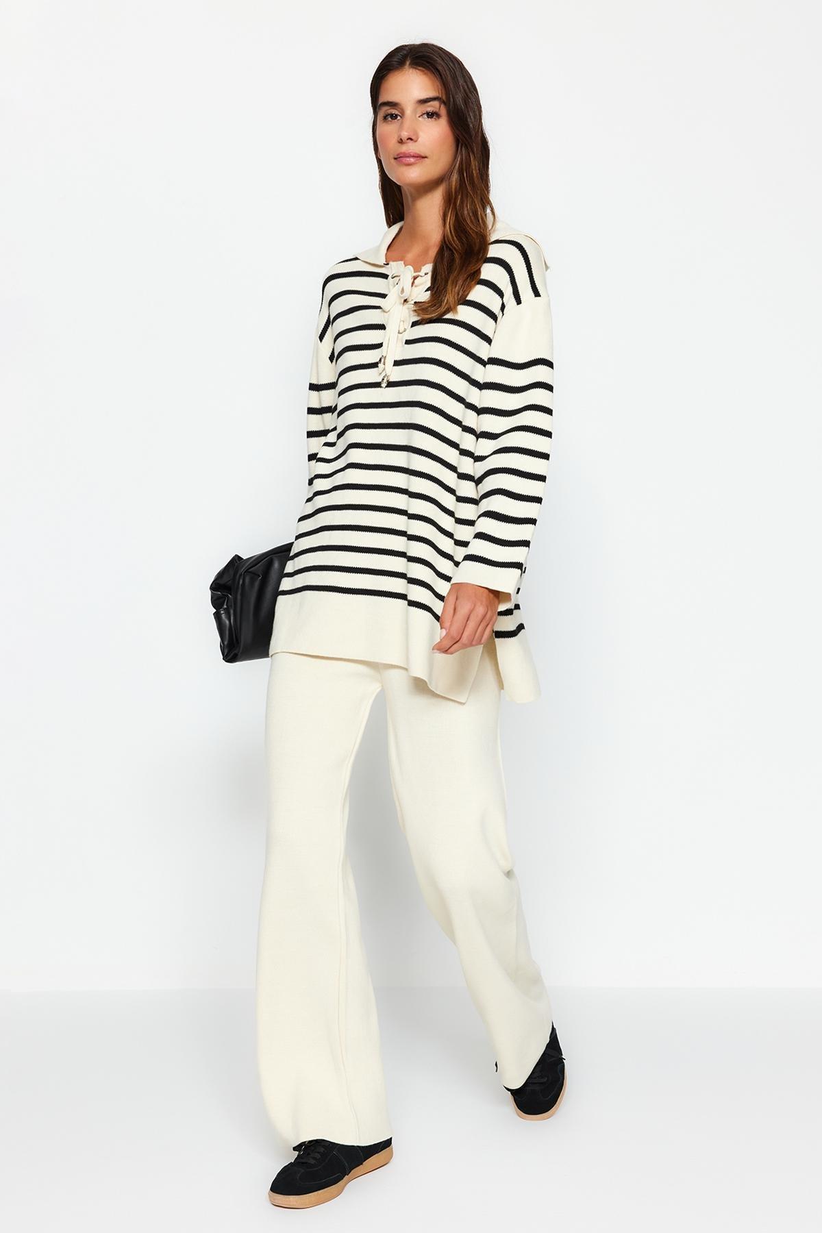 Beige Striped Collar Co-Ord Set, , large image number 1