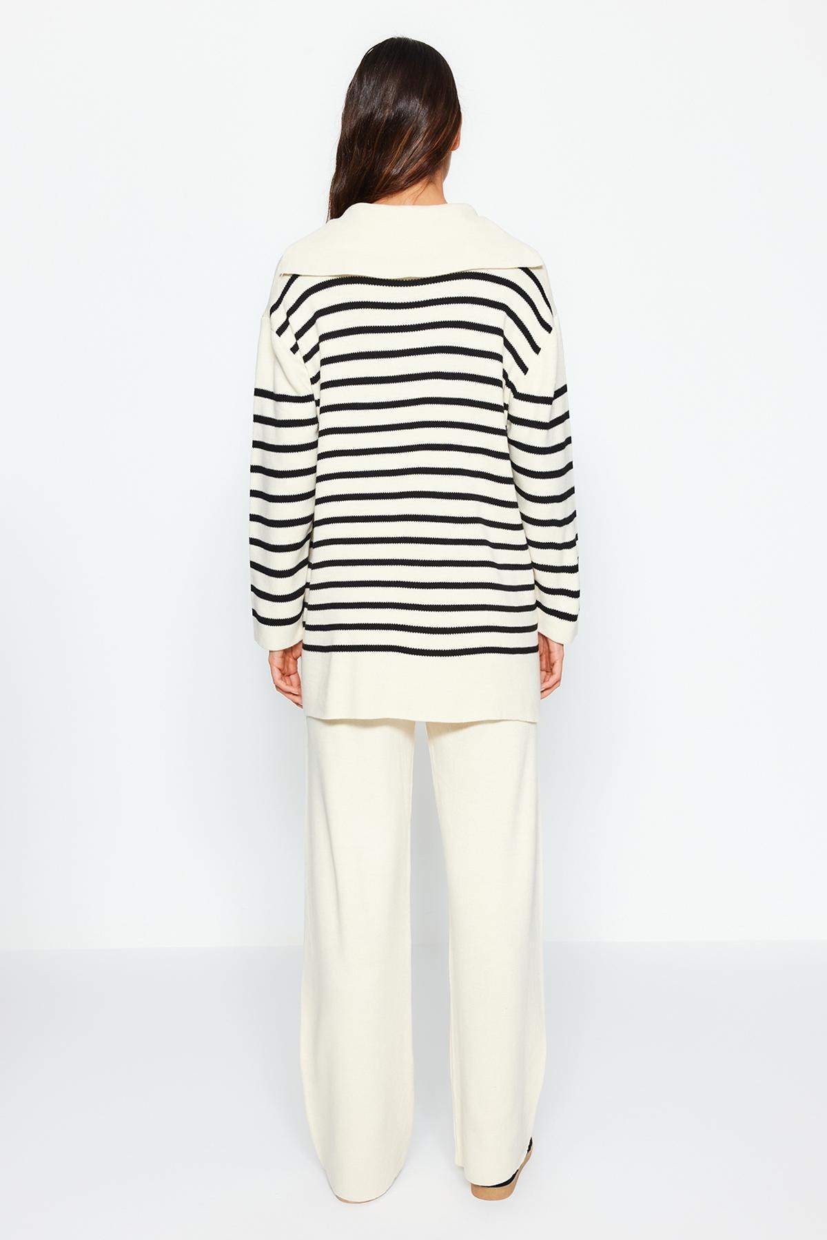 Beige Striped Collar Co-Ord Set, , large image number 4