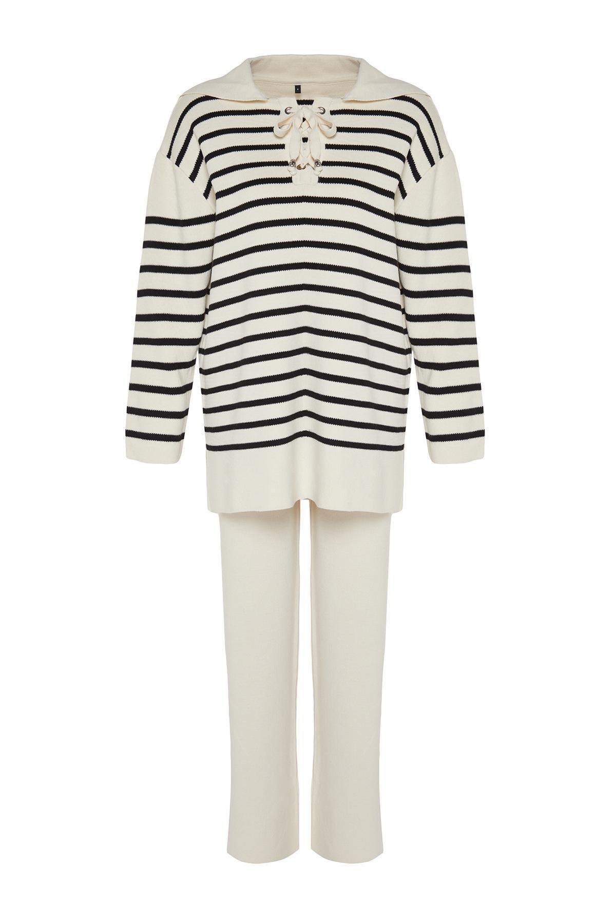 Beige Striped Collar Co-Ord Set, , large image number 5