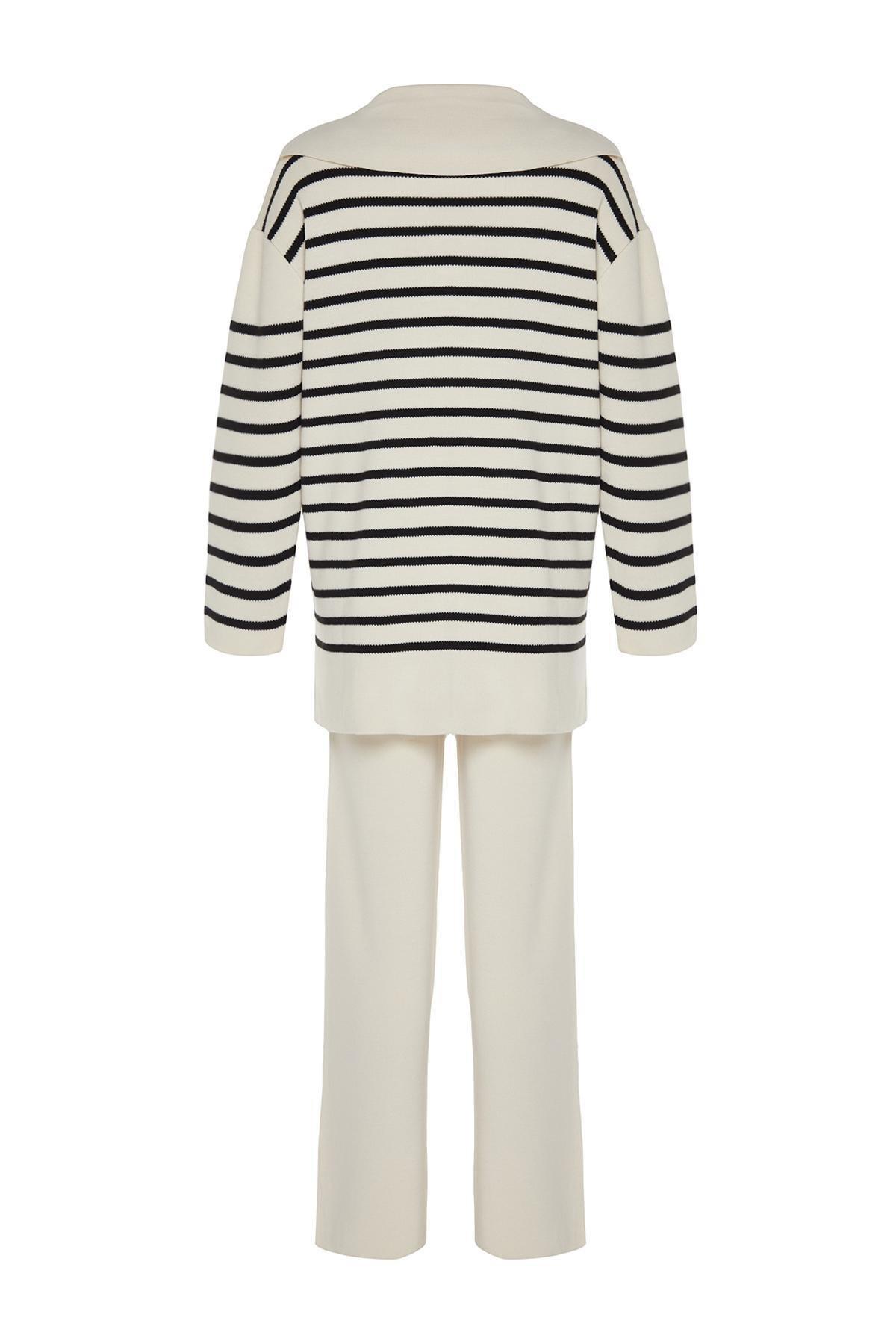 Beige Striped Collar Co-Ord Set, , large image number 6