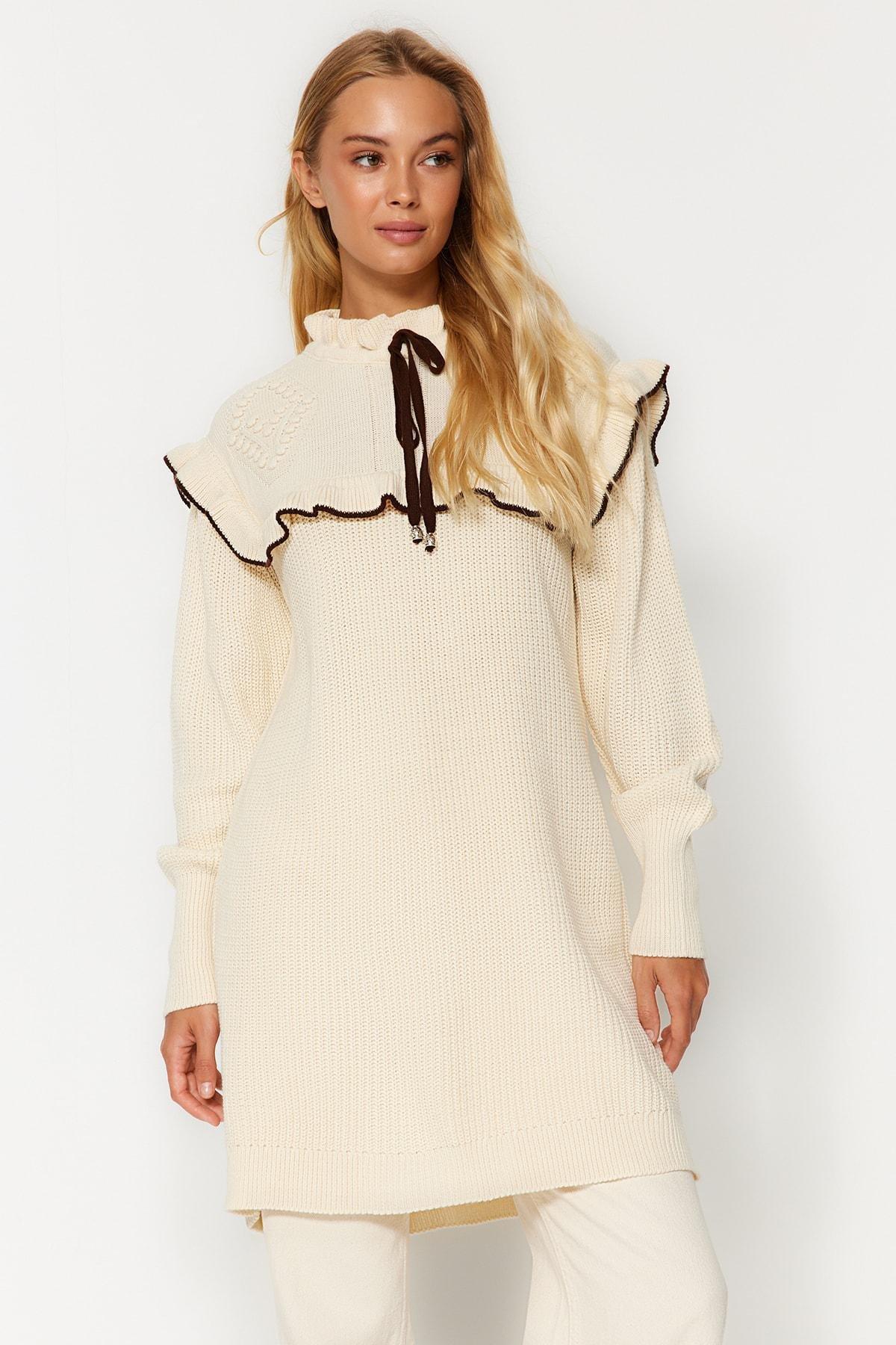 Cream Black Piping Knitted Sweater, , large image number 0