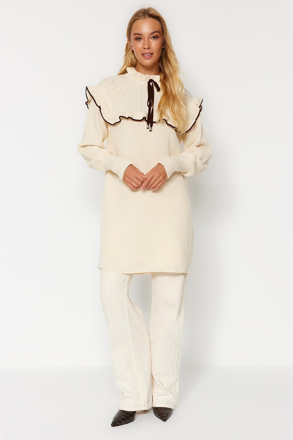 Cream Black Piping Knitted Sweater, , large image number 2