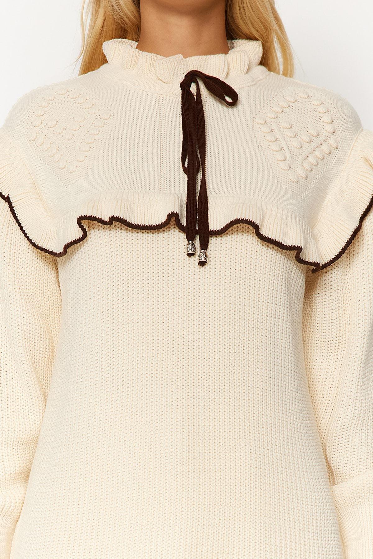 Cream Black Piping Knitted Sweater, , large image number 3