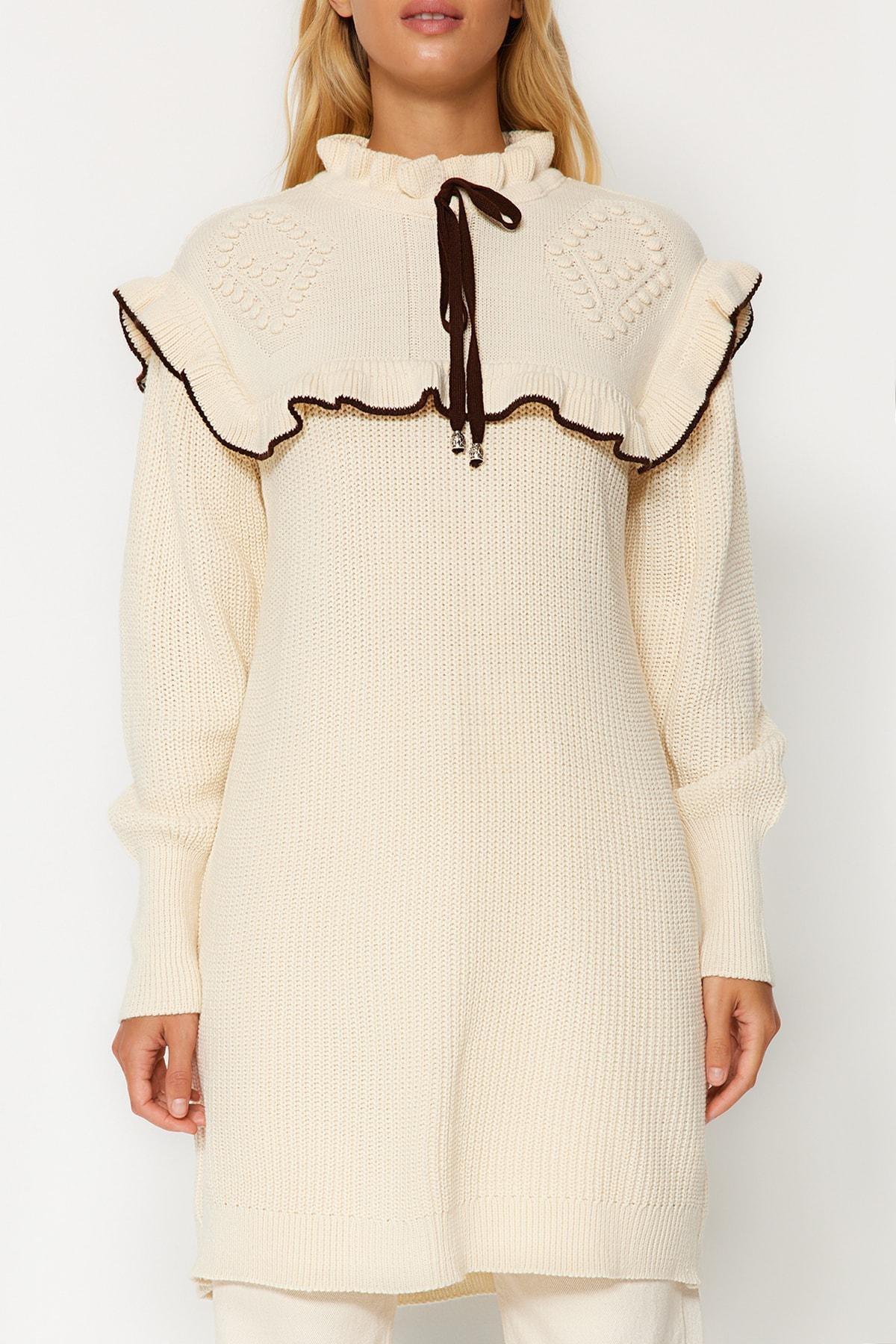 Cream Black Piping Knitted Sweater, , large image number 4
