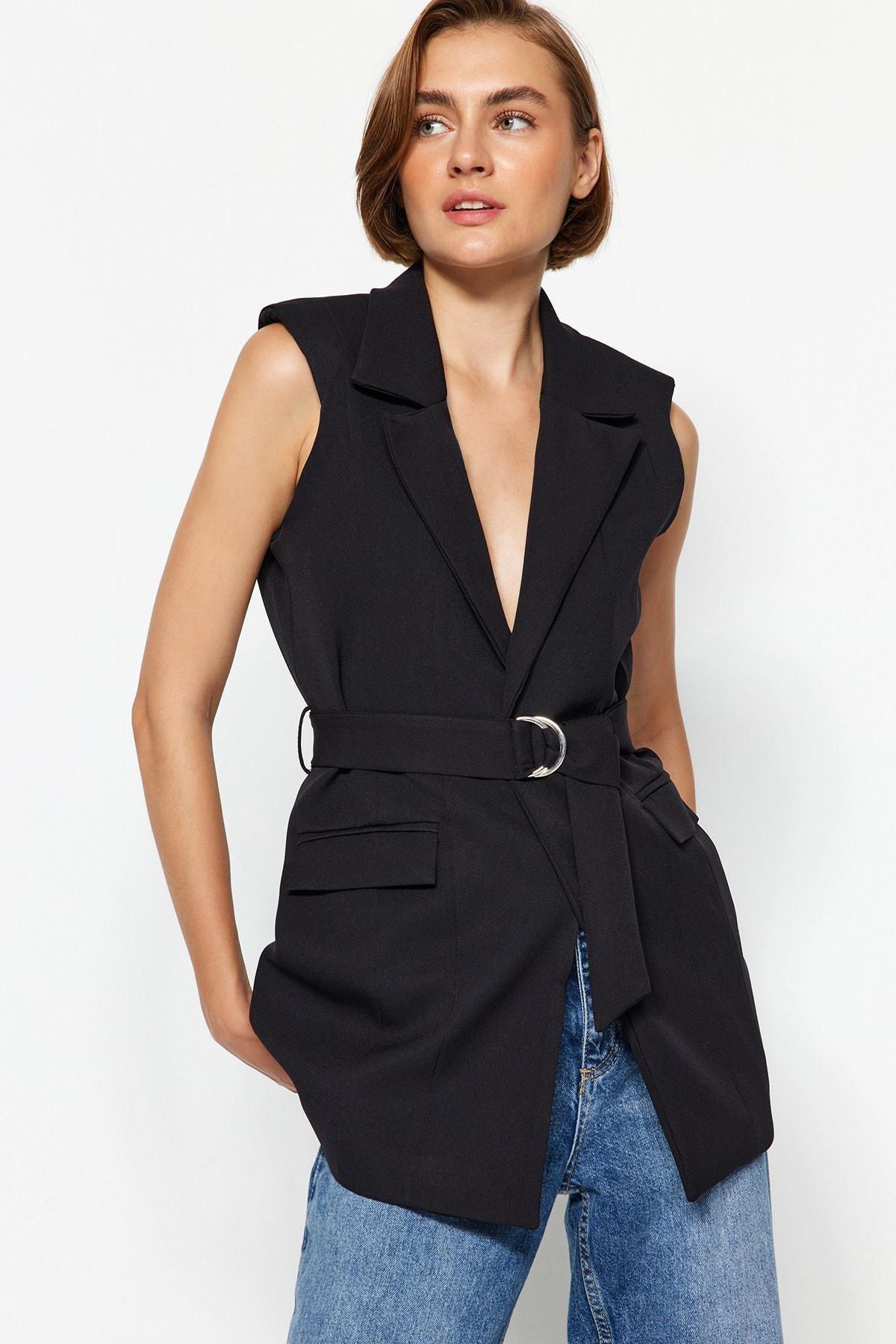Black Tied Woven Vest, , large image number 0