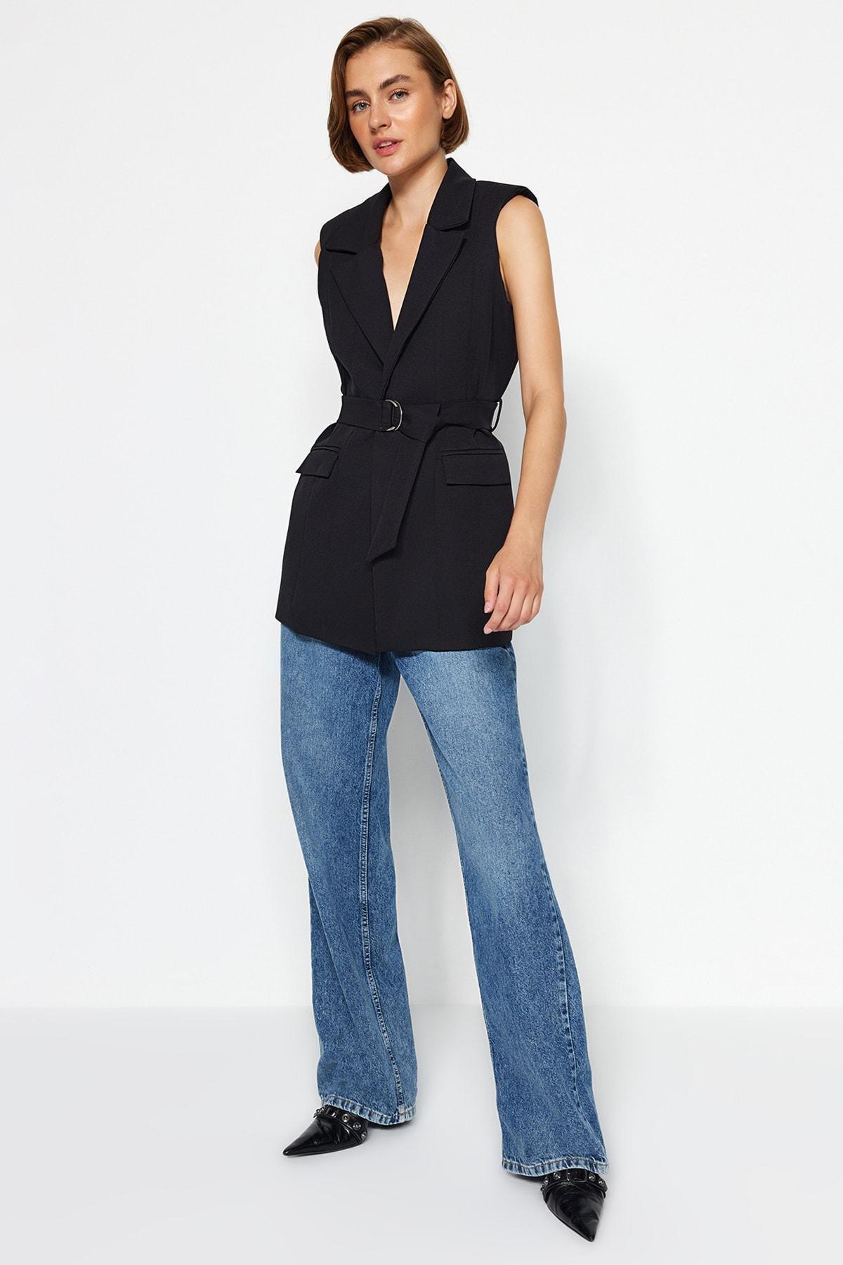 Black Tied Woven Vest, , large image number 1