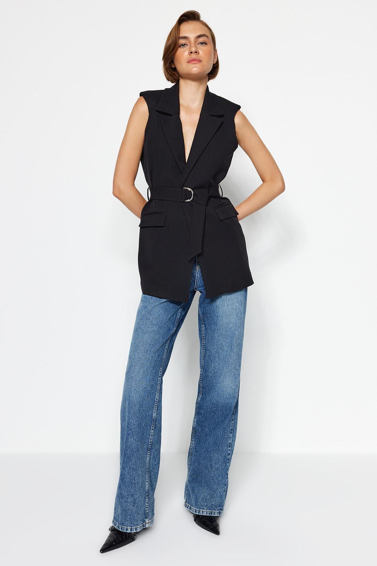 Black Tied Woven Vest, , large image number 2