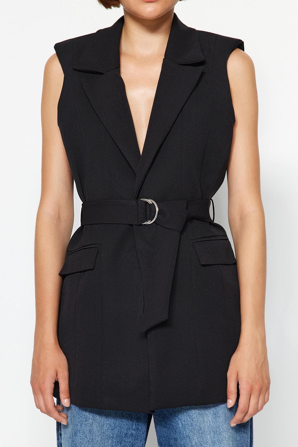 Black Tied Woven Vest, , large image number 3