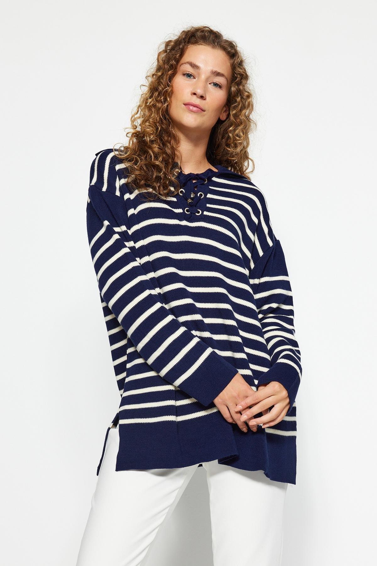 Trendyol - Navy Striped Knitwear Sweater<br>