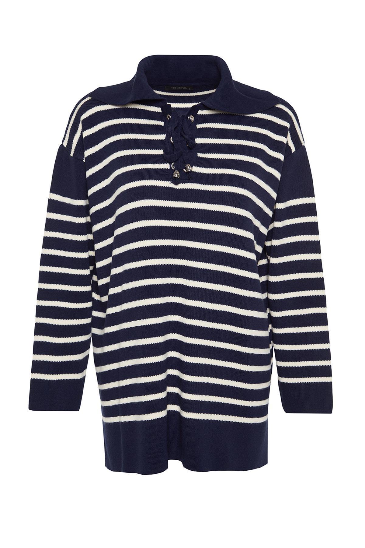 Trendyol - Navy Striped Knitwear Sweater<br>