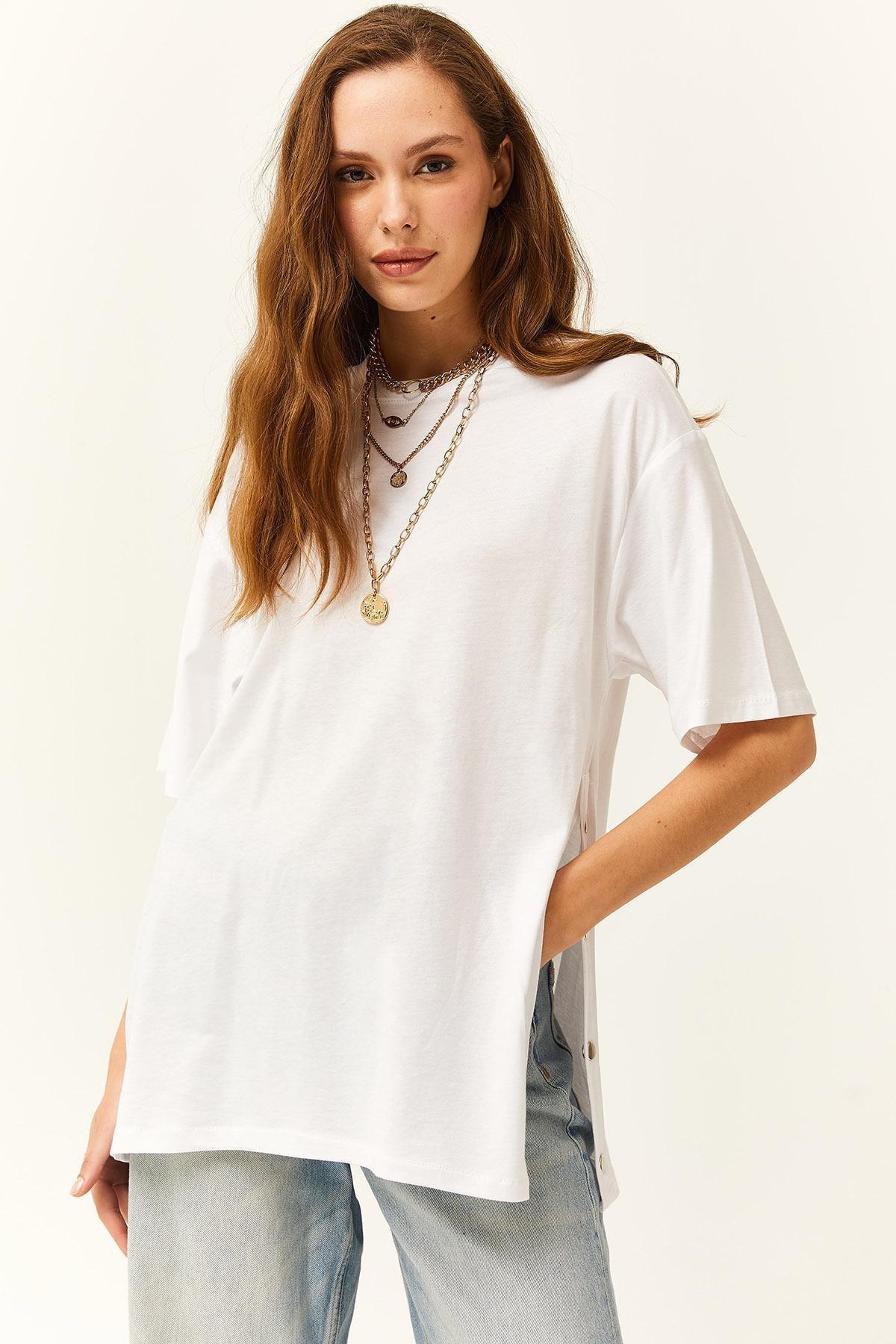 White Gold Buttons Cotton T-Shirt, , large image number 1
